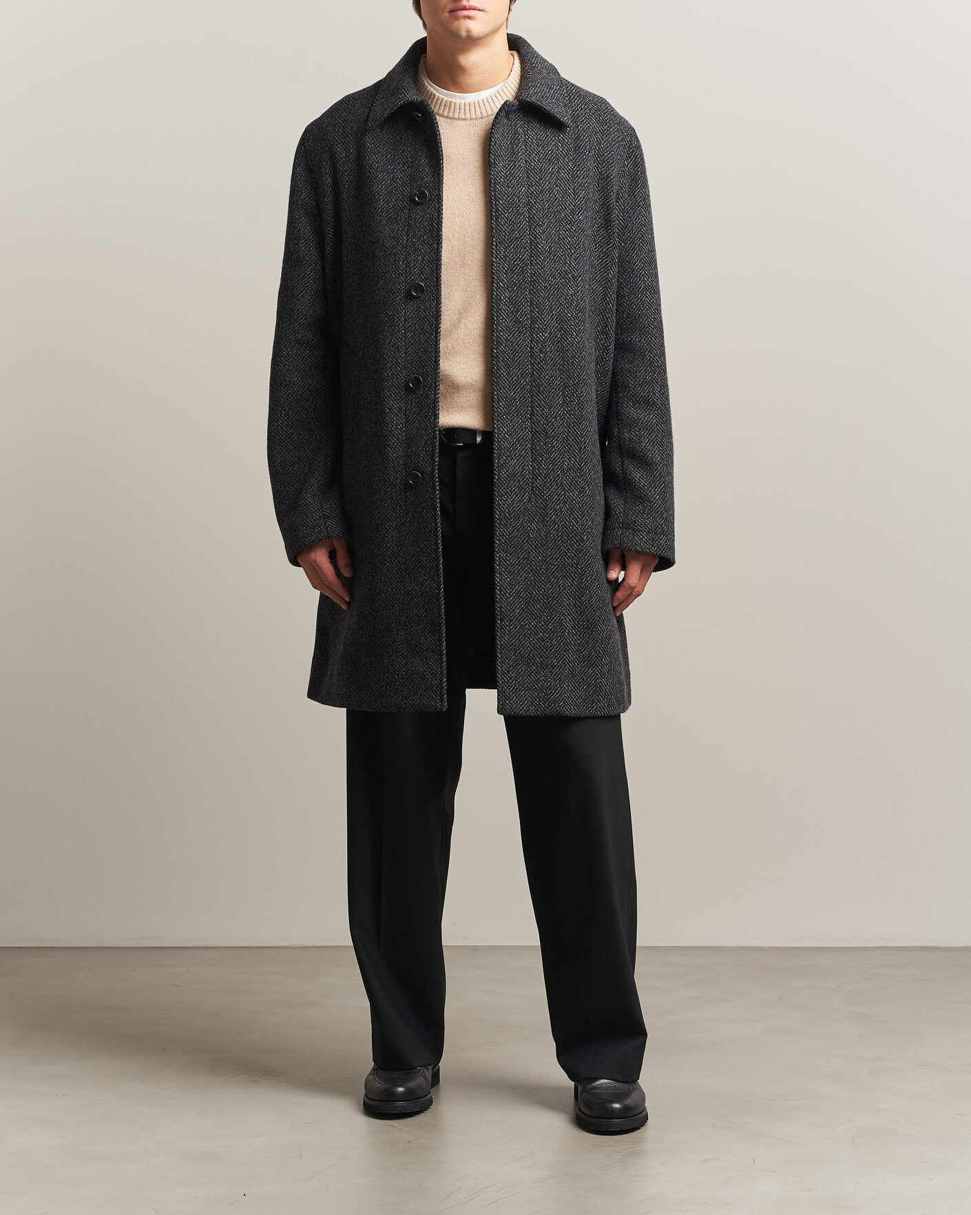 Men | Coats & Jackets | PS Paul Smith | Wool Herringbone Coat Black
