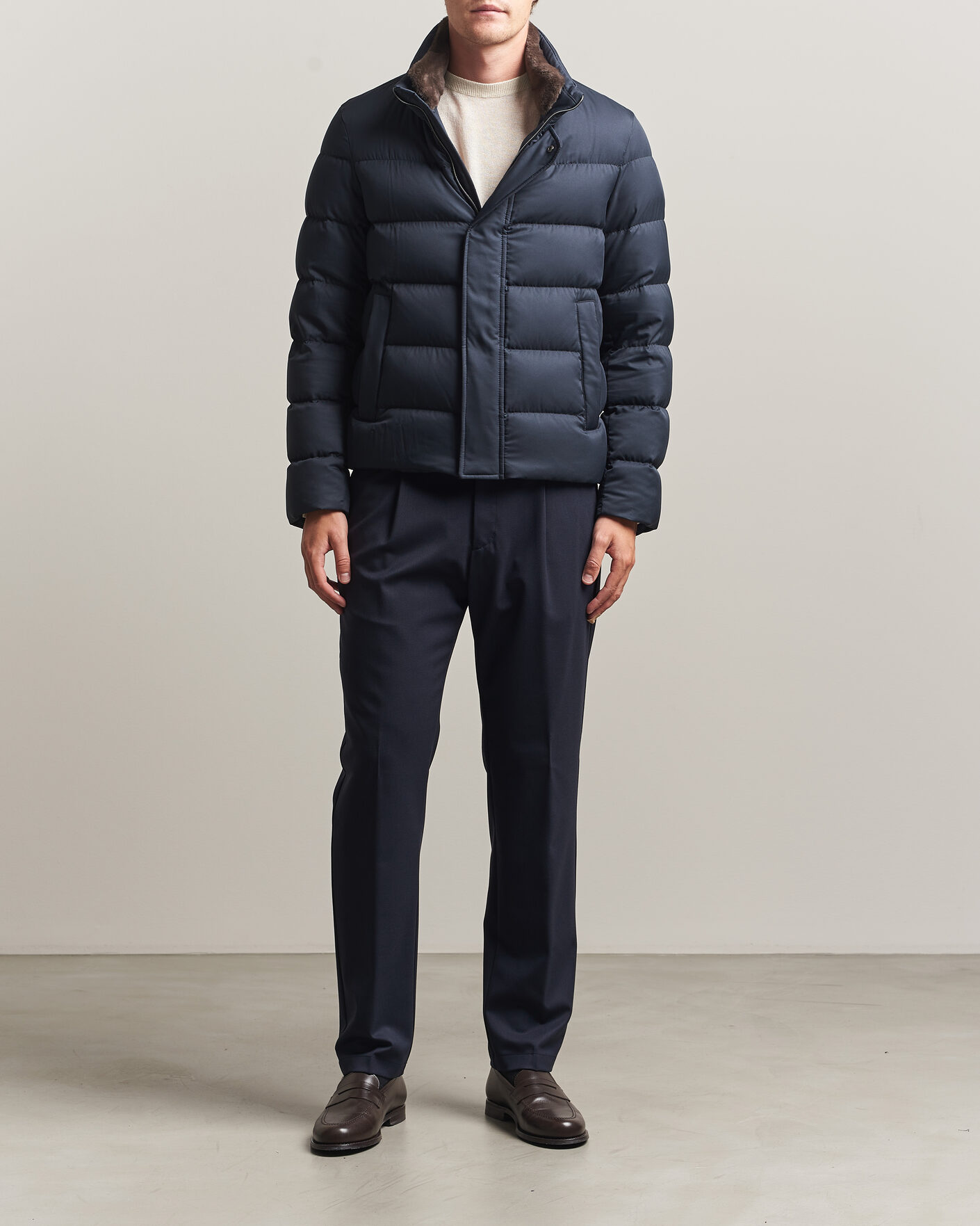 Men | Coats & Jackets | Herno | Faux Fur Down Jacket Navy