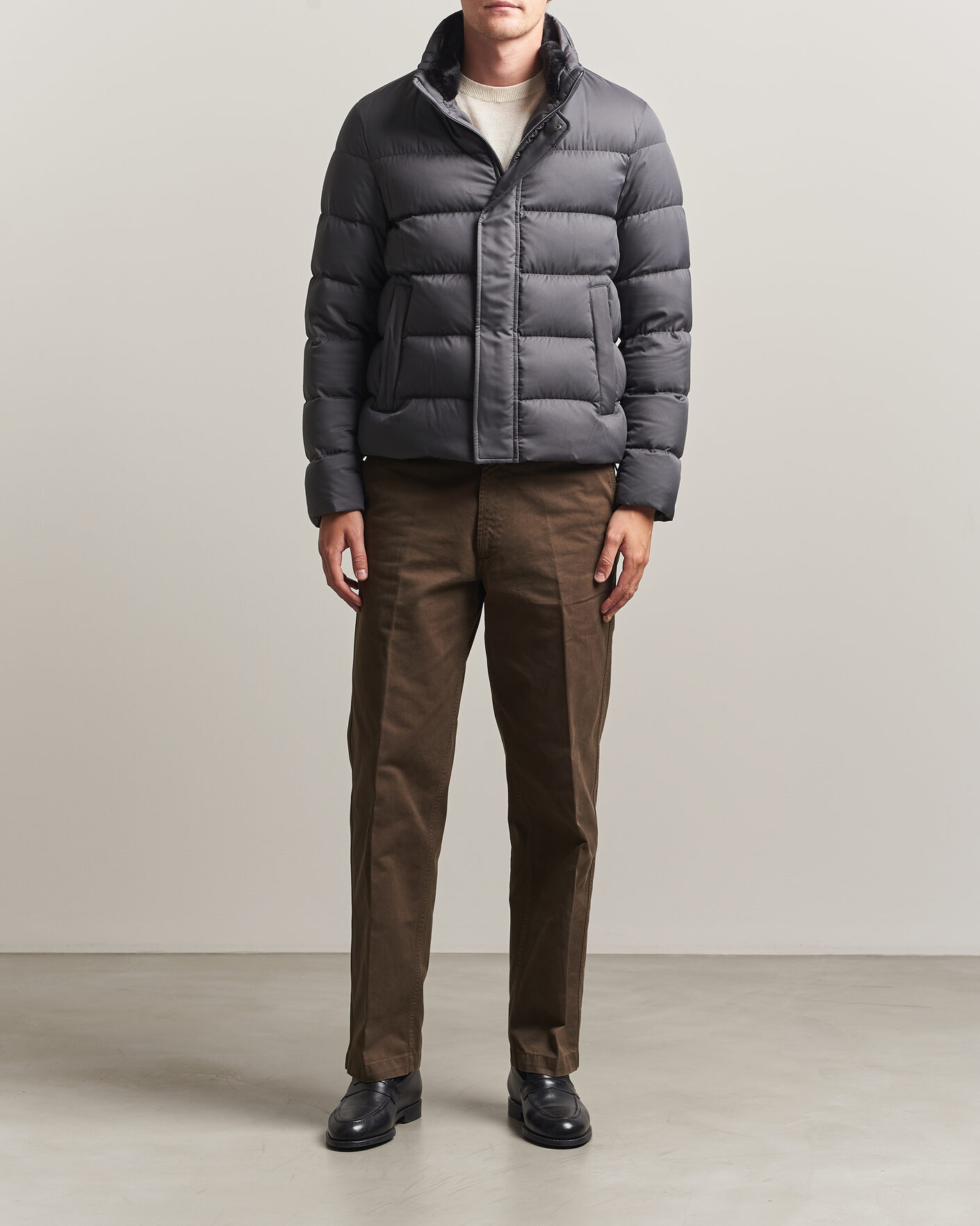 Men | Coats & Jackets | Herno | Faux Fur Down Jacket Dark Grey