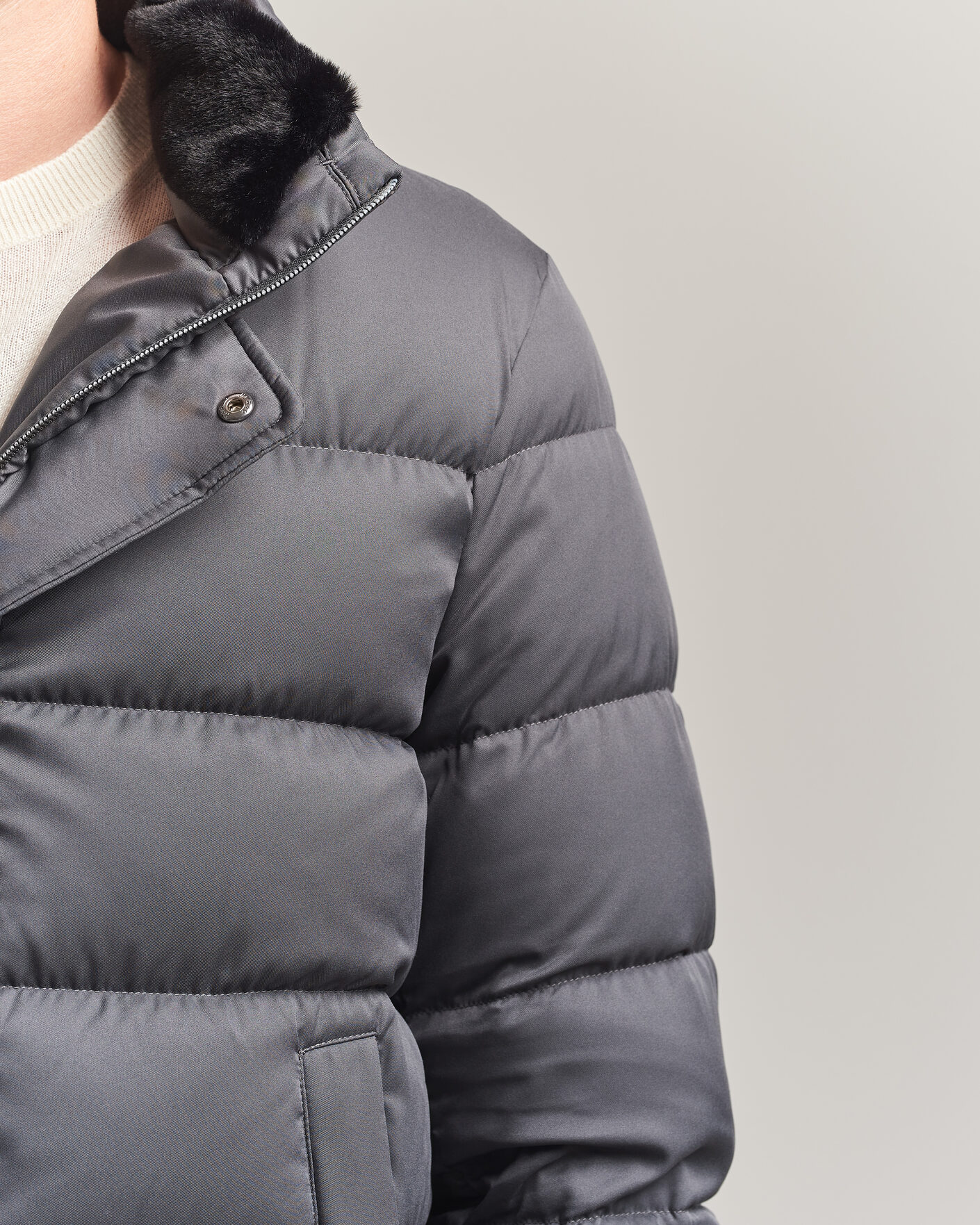Herno Faux Fur Down Jacket Dark Grey at CareOfCarl.com