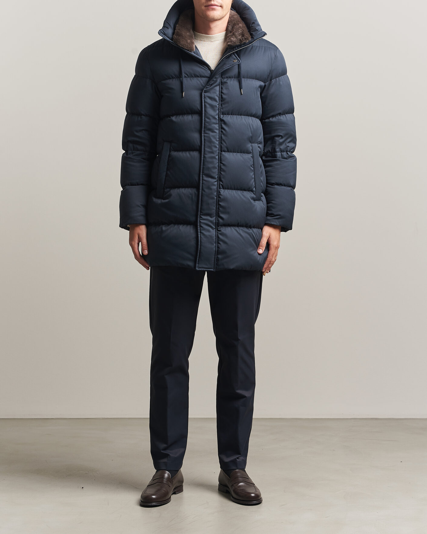 Men | Coats & Jackets | Herno | Faux Fur Down Parka Navy