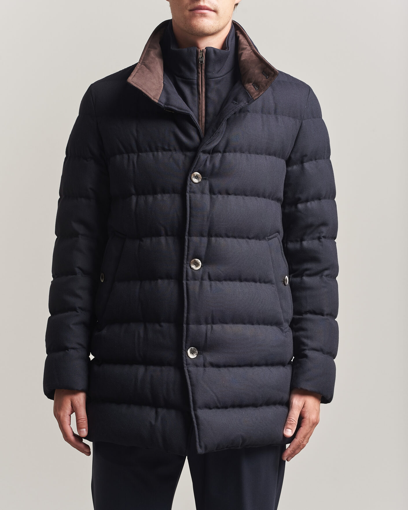 Men | Coats & Jackets | Herno | Flannel Down Coat Navy