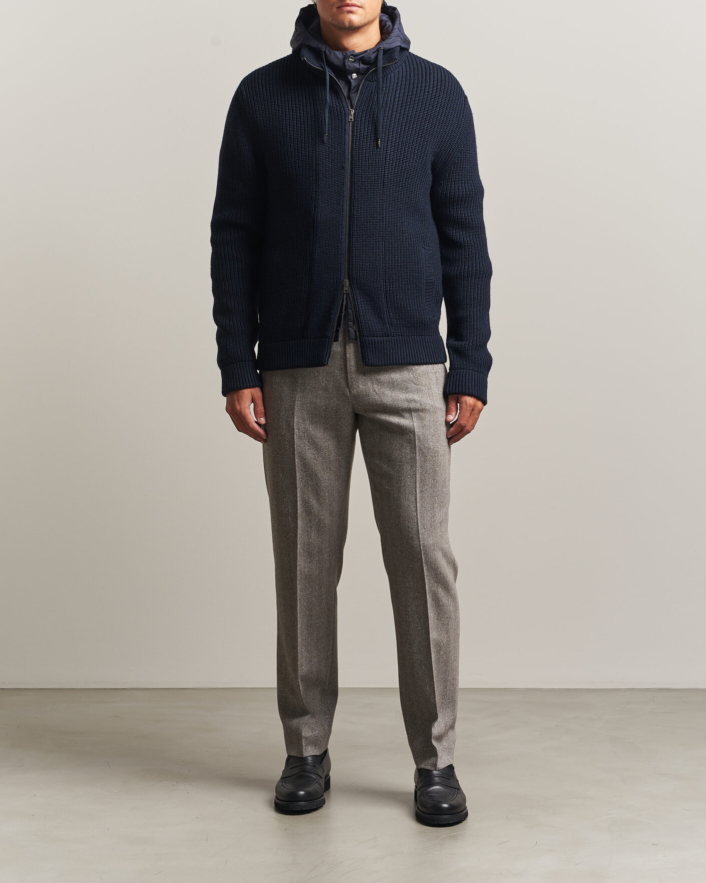 Men | Sweaters & Knitwear | Herno | Full Zip Knit Cardigan Navy