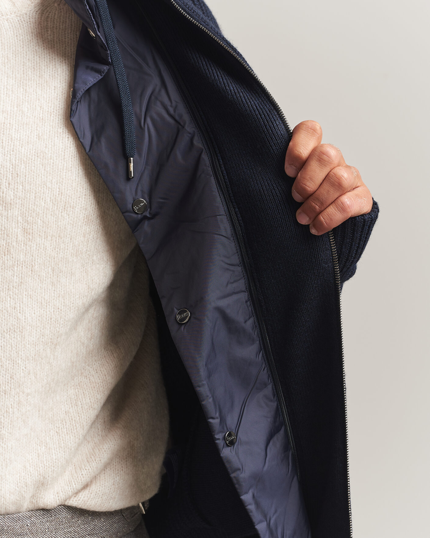 Men | Sweaters & Knitwear | Herno | Full Zip Knit Cardigan Navy