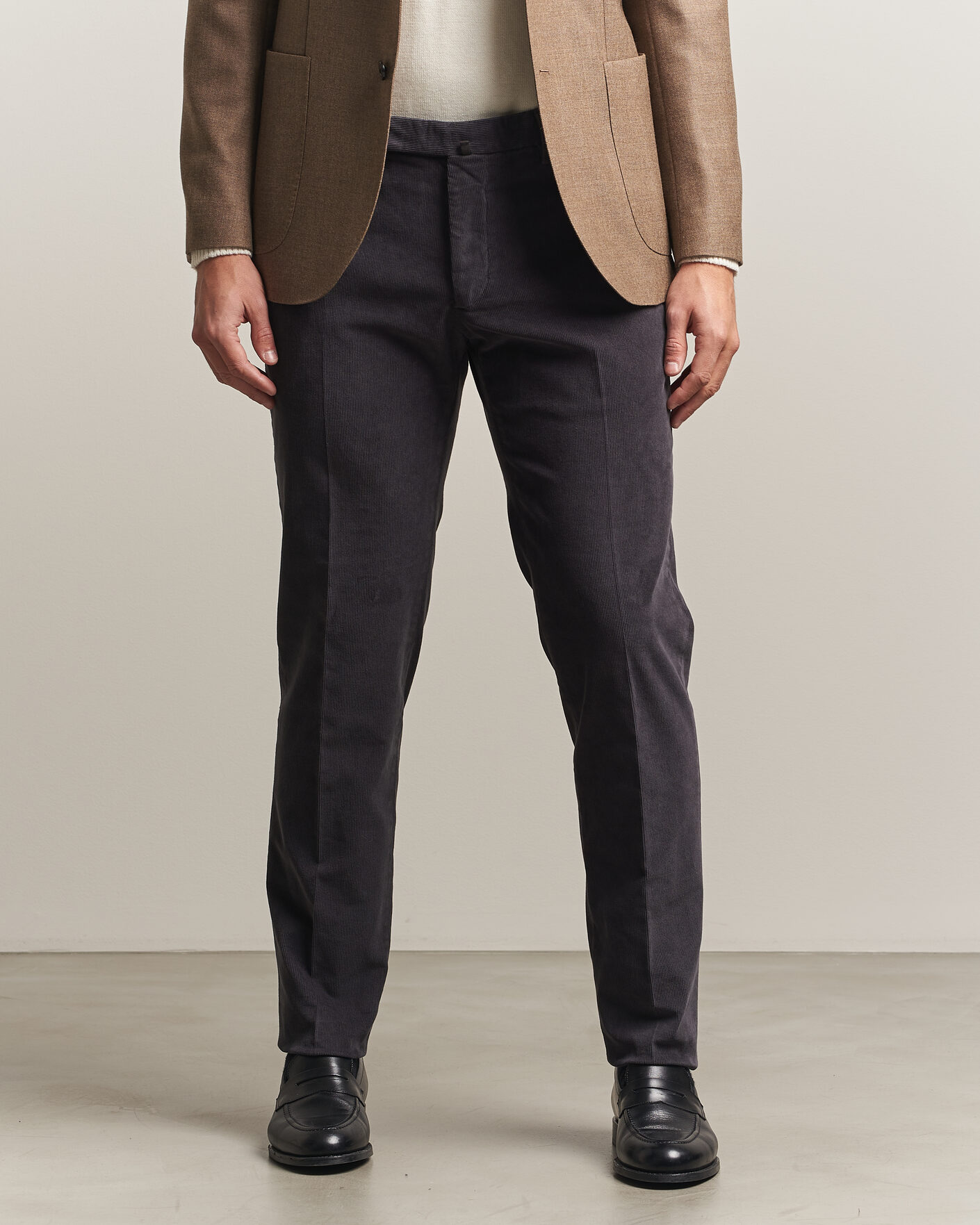 Men | Trousers | Incotex | Slim Fit Baby Corduroy Trousers Dark Grey