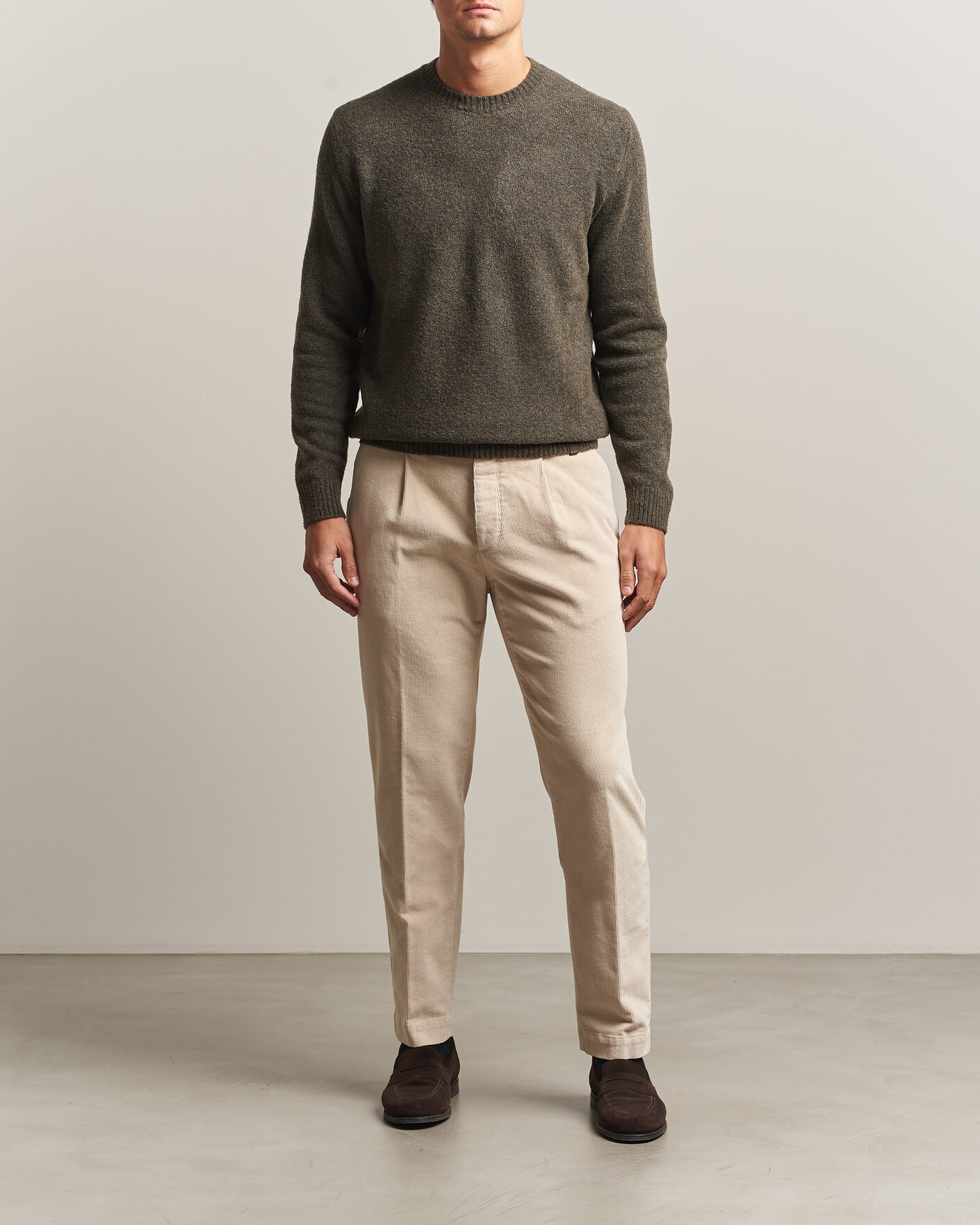 Men | Trousers | Incotex | Regular Fit Washed Corduroy Slacks Off White