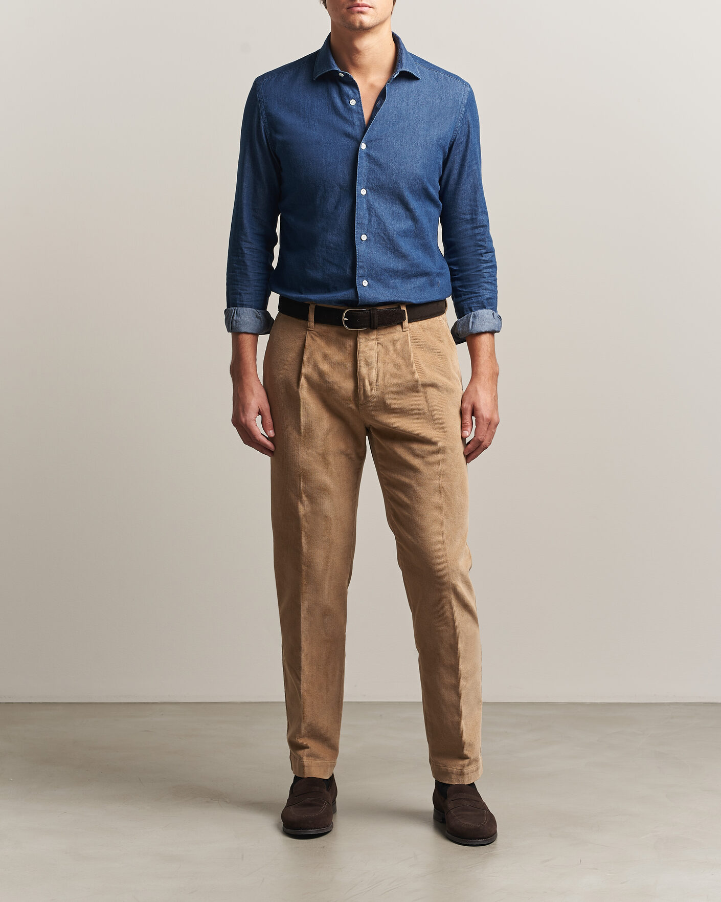 Men | Trousers | Incotex | Regular Fit Washed Corduroy Slacks Khaki