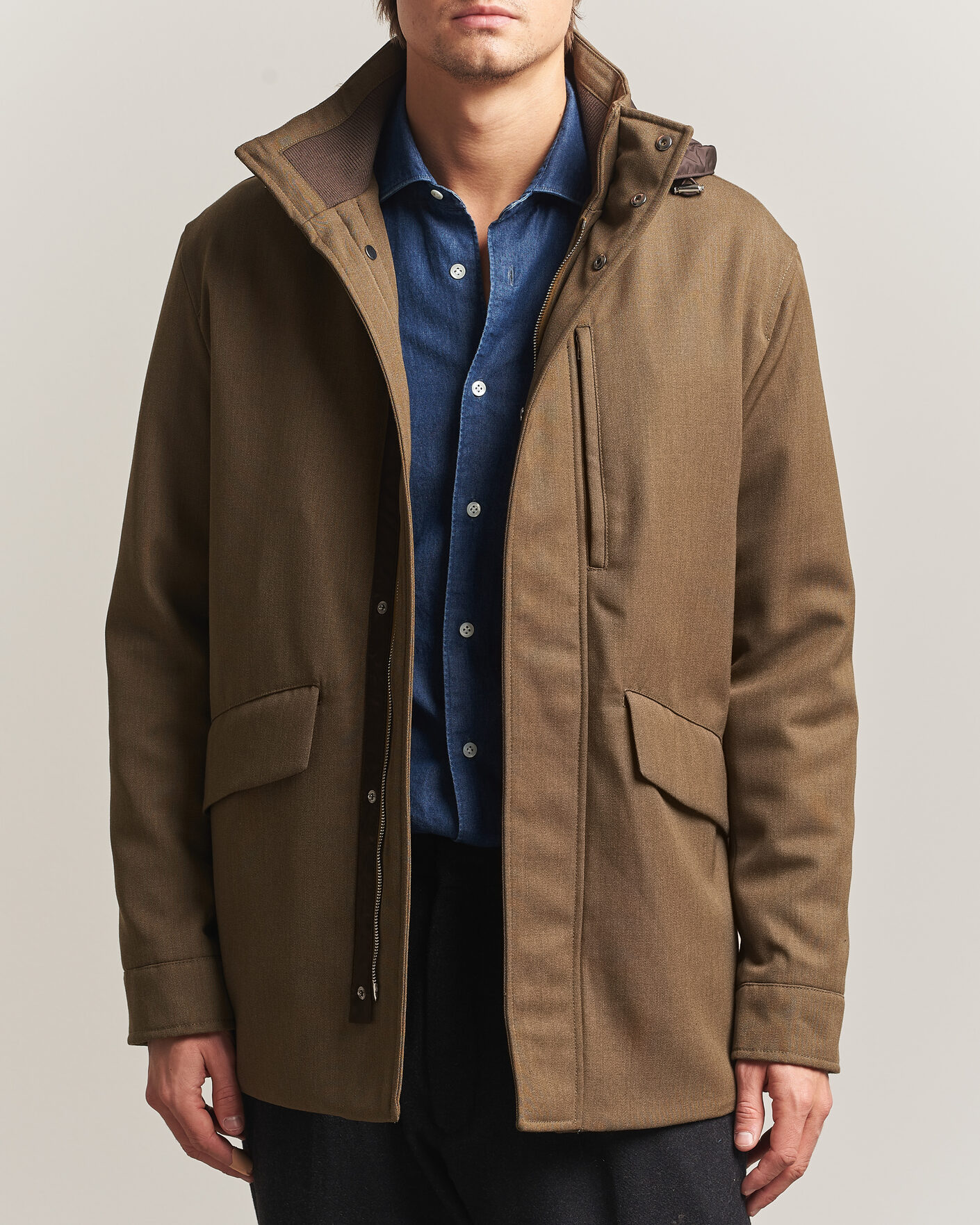 Men | Coats & Jackets | Incotex | Water Repellent Rain Caban Country Green