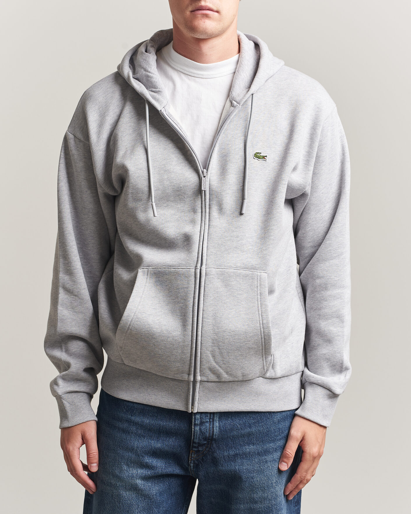 Men | Sweaters & Knitwear | Lacoste | Full Zip Hoodie Silver Chine