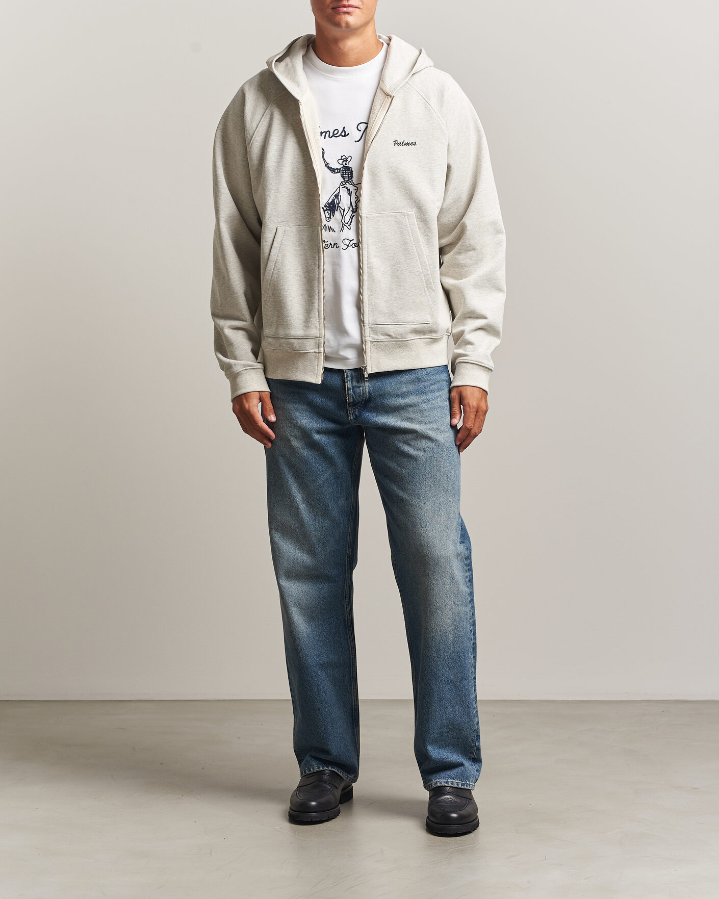Men | Sweaters & Knitwear | Palmes | Logo Zip Hoodie Grey Melange