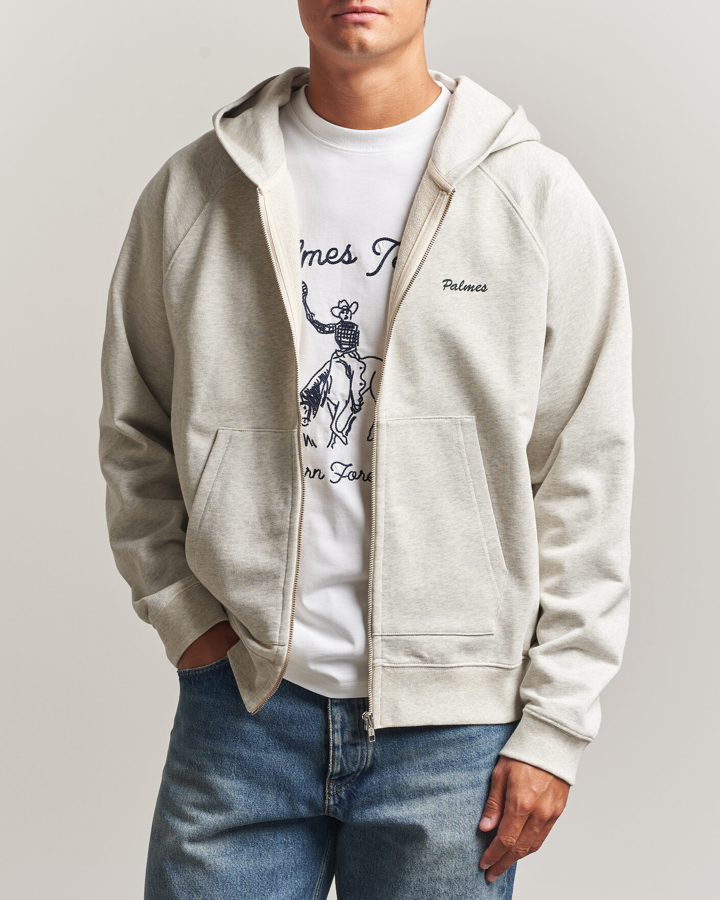 Men | Sweaters & Knitwear | Palmes | Logo Zip Hoodie Grey Melange