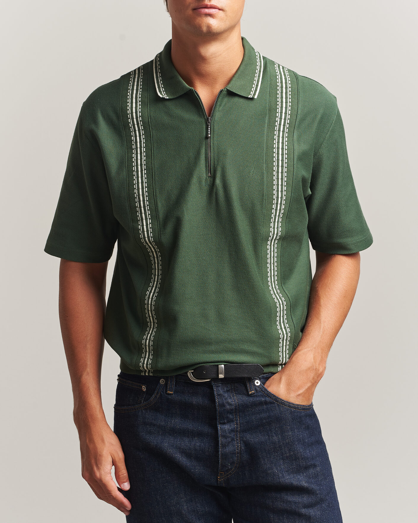Men | Polo Shirts | Palmes | Panel Zip Polo Green