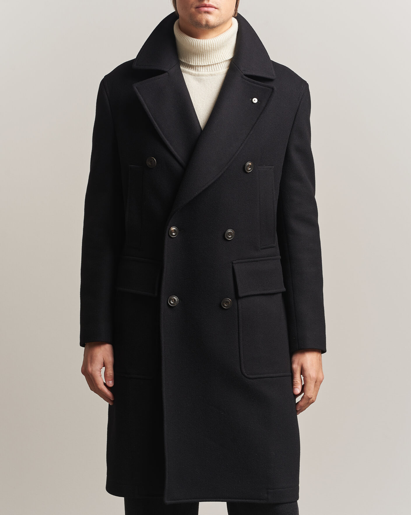 L.B.M. 1911 Double Breasted Wool/Cashmere Coat Black at CareOfCarl.com