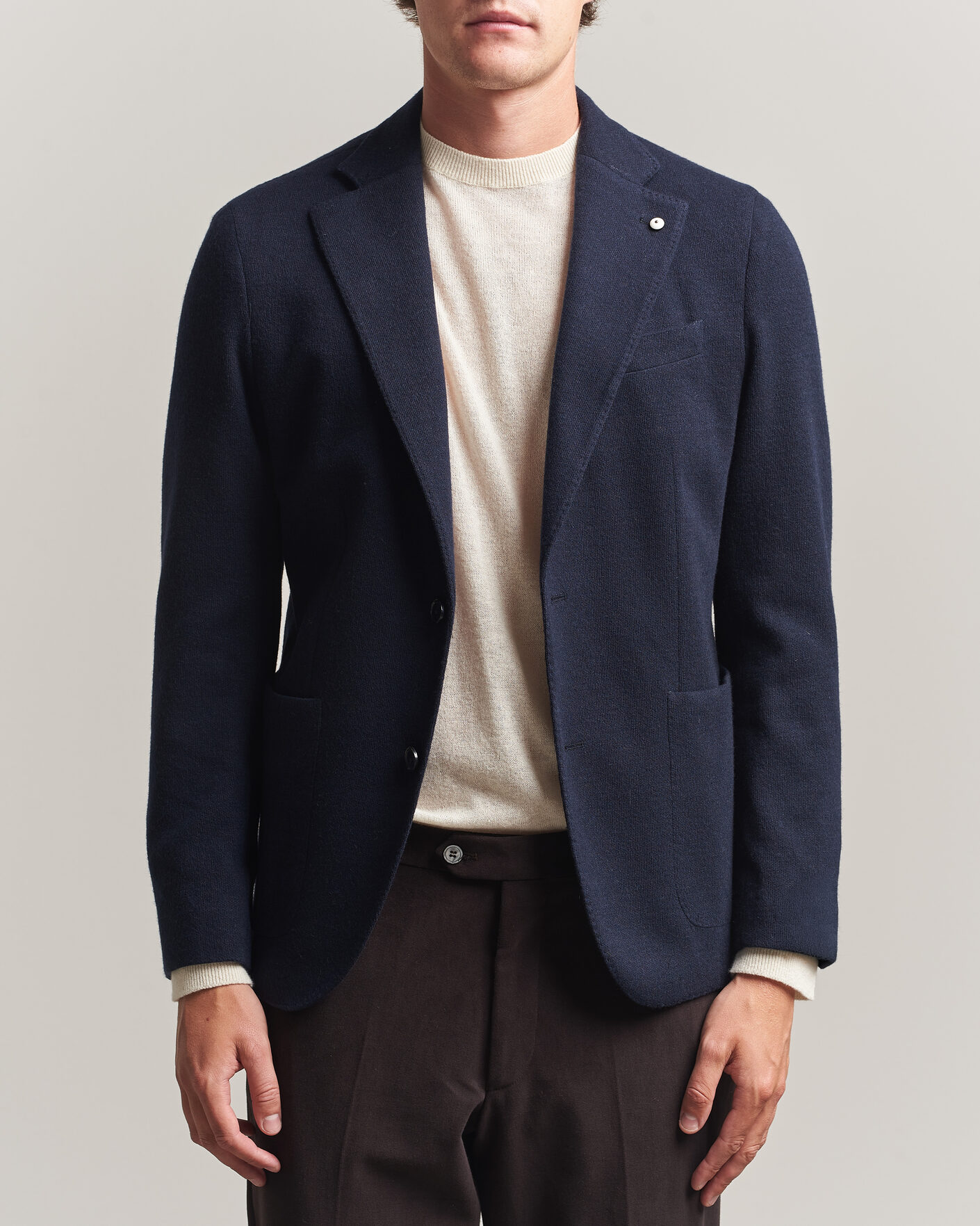 Lardini Knitted Wool Blazer Navy at CareOfCarl.com