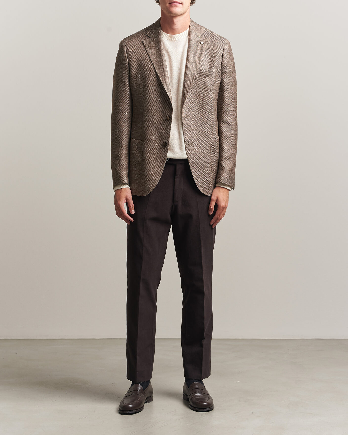 ◇L.B.M. 1911×三越伊勢丹　春夏スーツ　44　チェック　管6944 L.B.M. 1911 Jack Wool/Silk Hopsack Blazer Brown at CareOfCarl.com