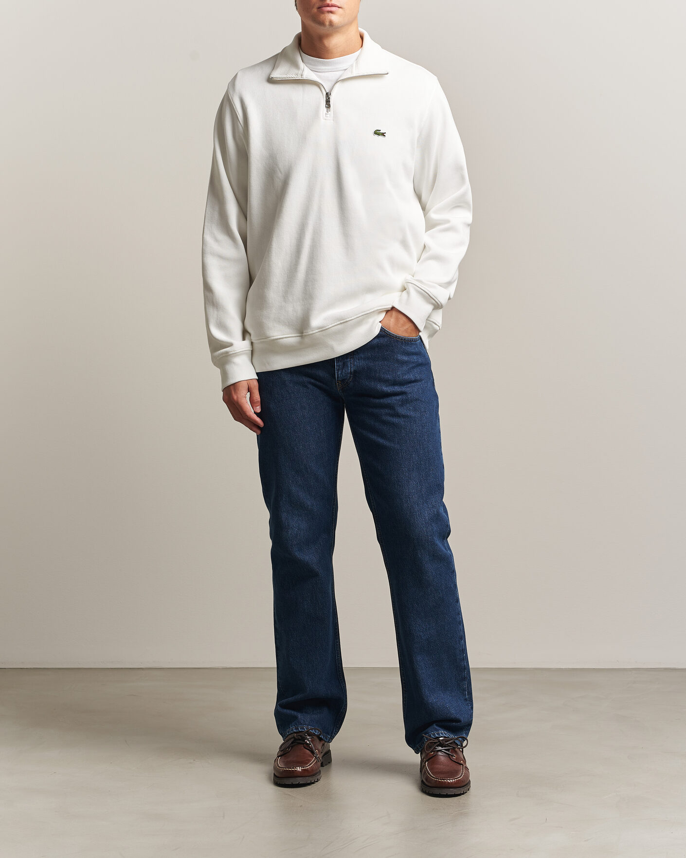Men | Sweaters & Knitwear | Lacoste | Rib Interlock Half Zip Flour