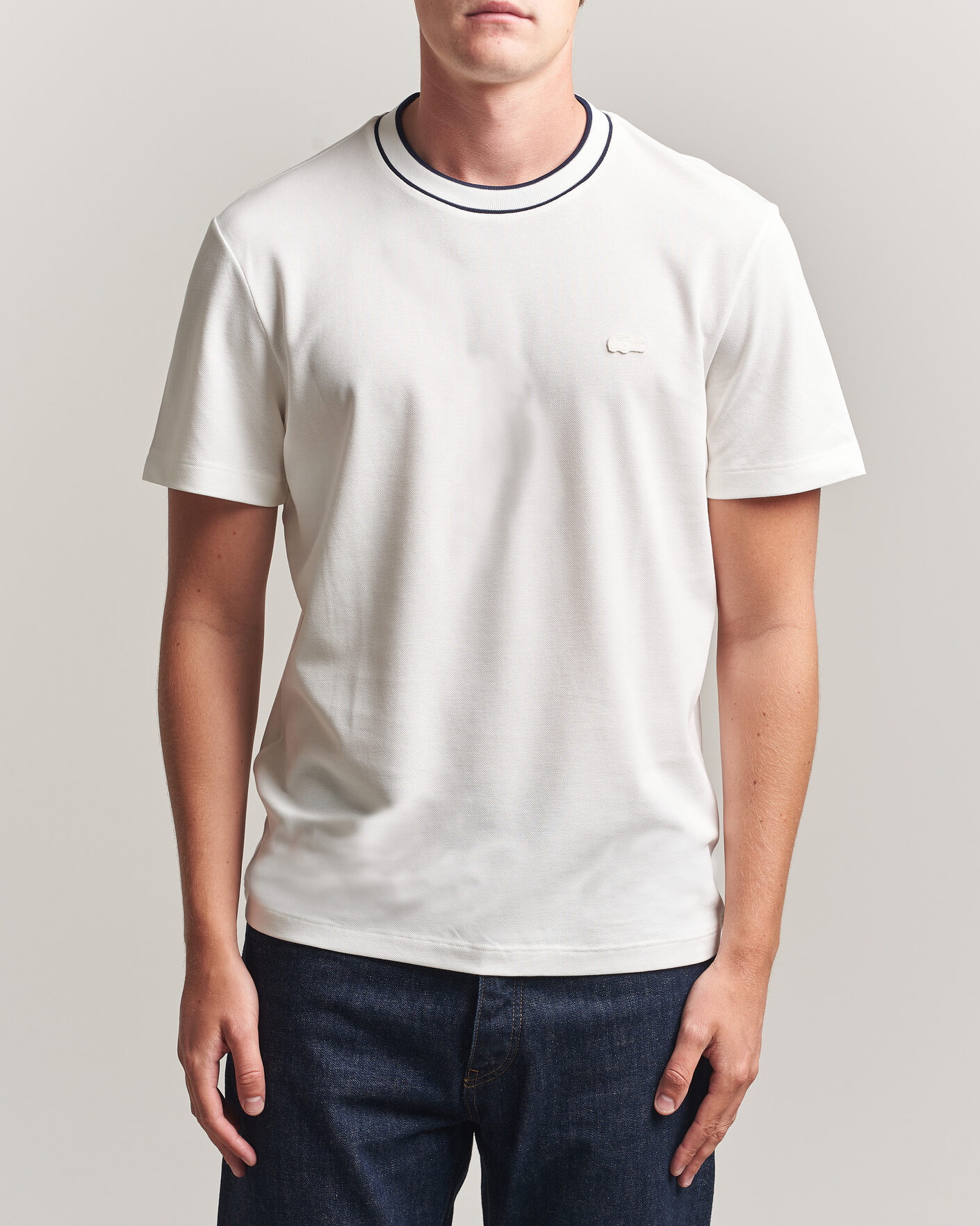 Men | T-Shirts | Lacoste | Contrast Rib Piqué T-Shirt Flour