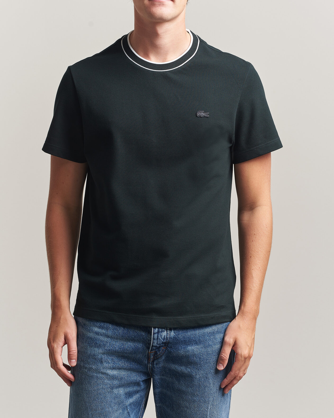 Men | T-Shirts | Lacoste | Contrast Rib Piqué T-Shirt Dark Varech
