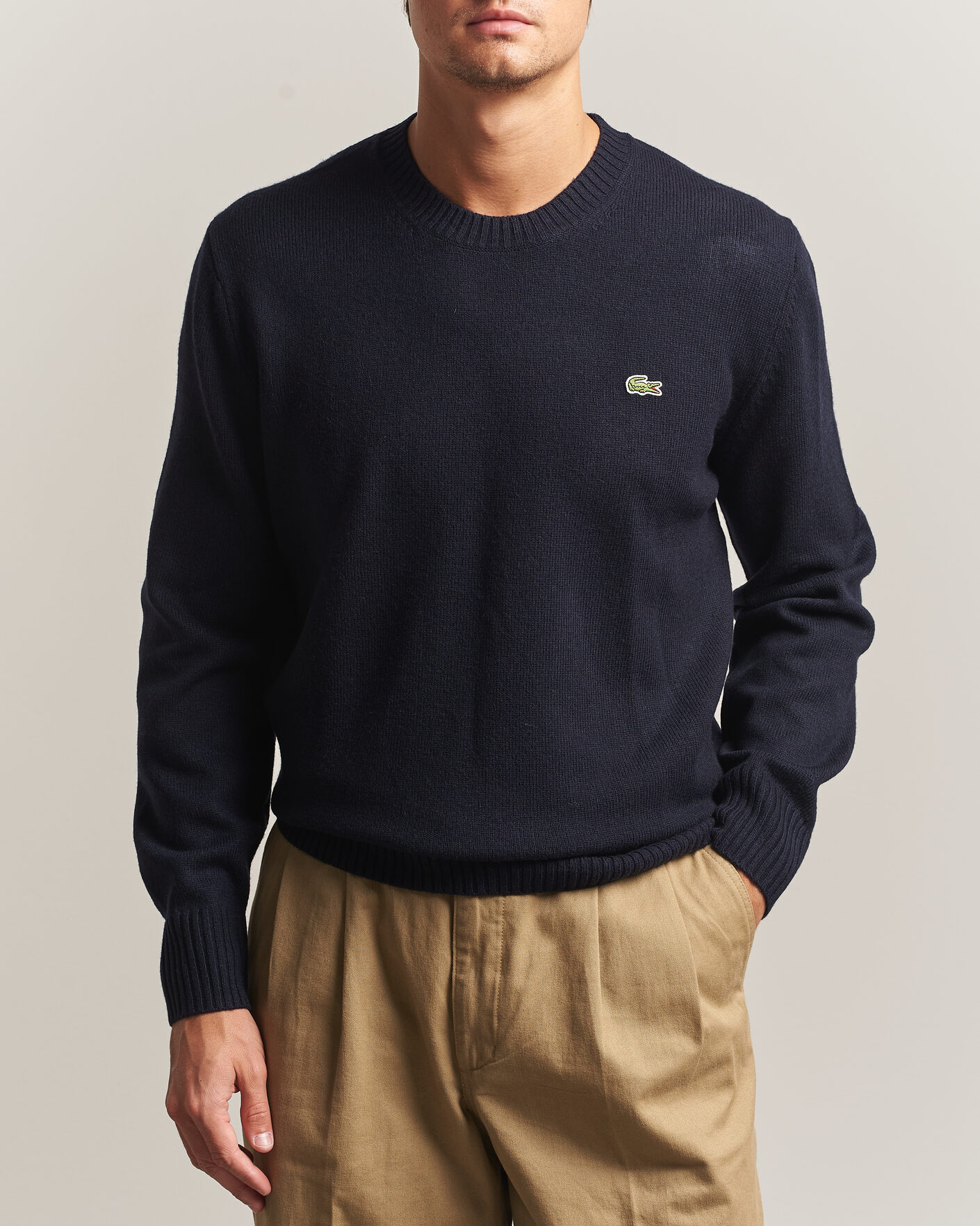 Men | Sweaters & Knitwear | Lacoste | Carded Wool Crew Neck Navy Blue