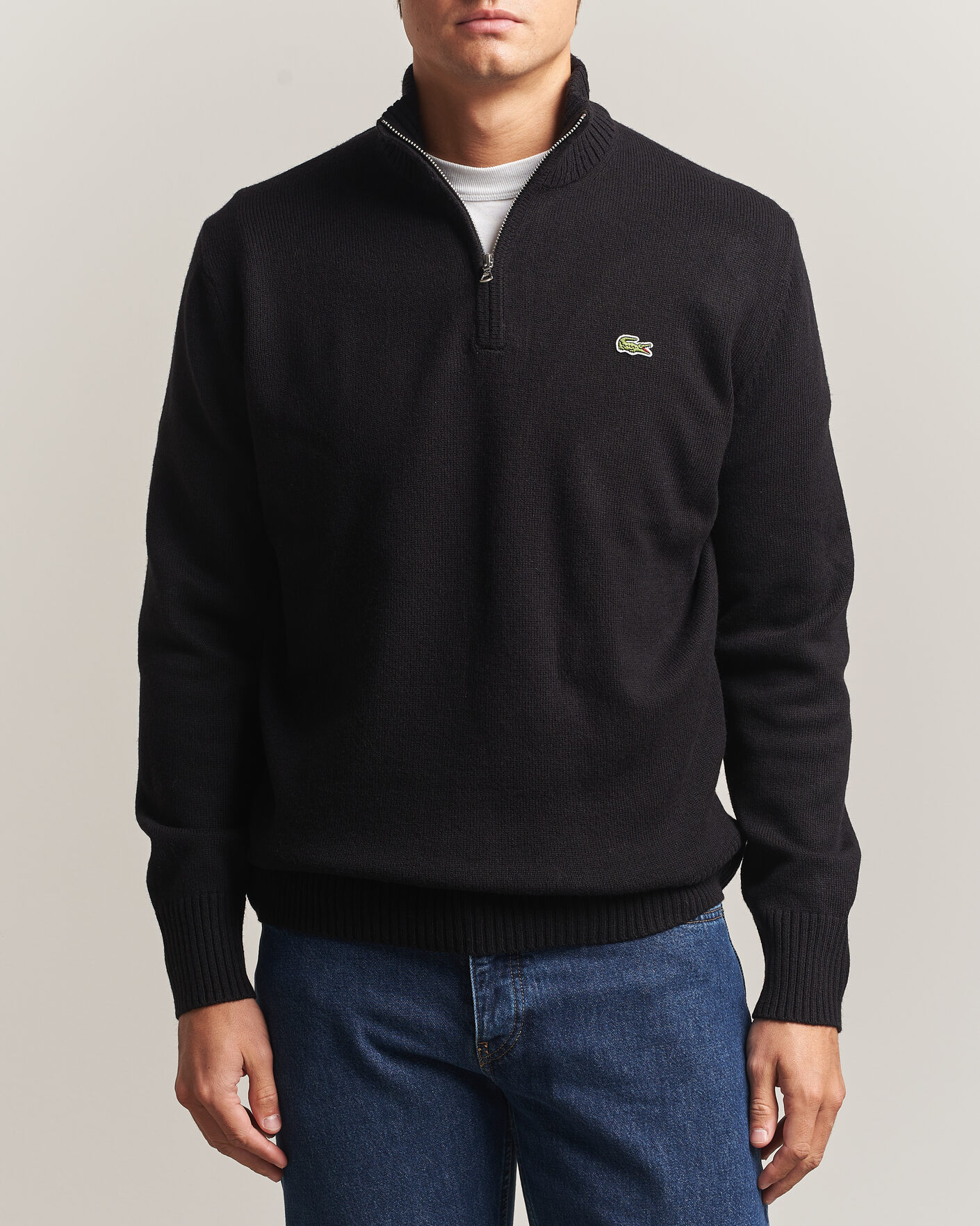 Men | Sweaters & Knitwear | Lacoste | Carded Wool Half Zip Black
