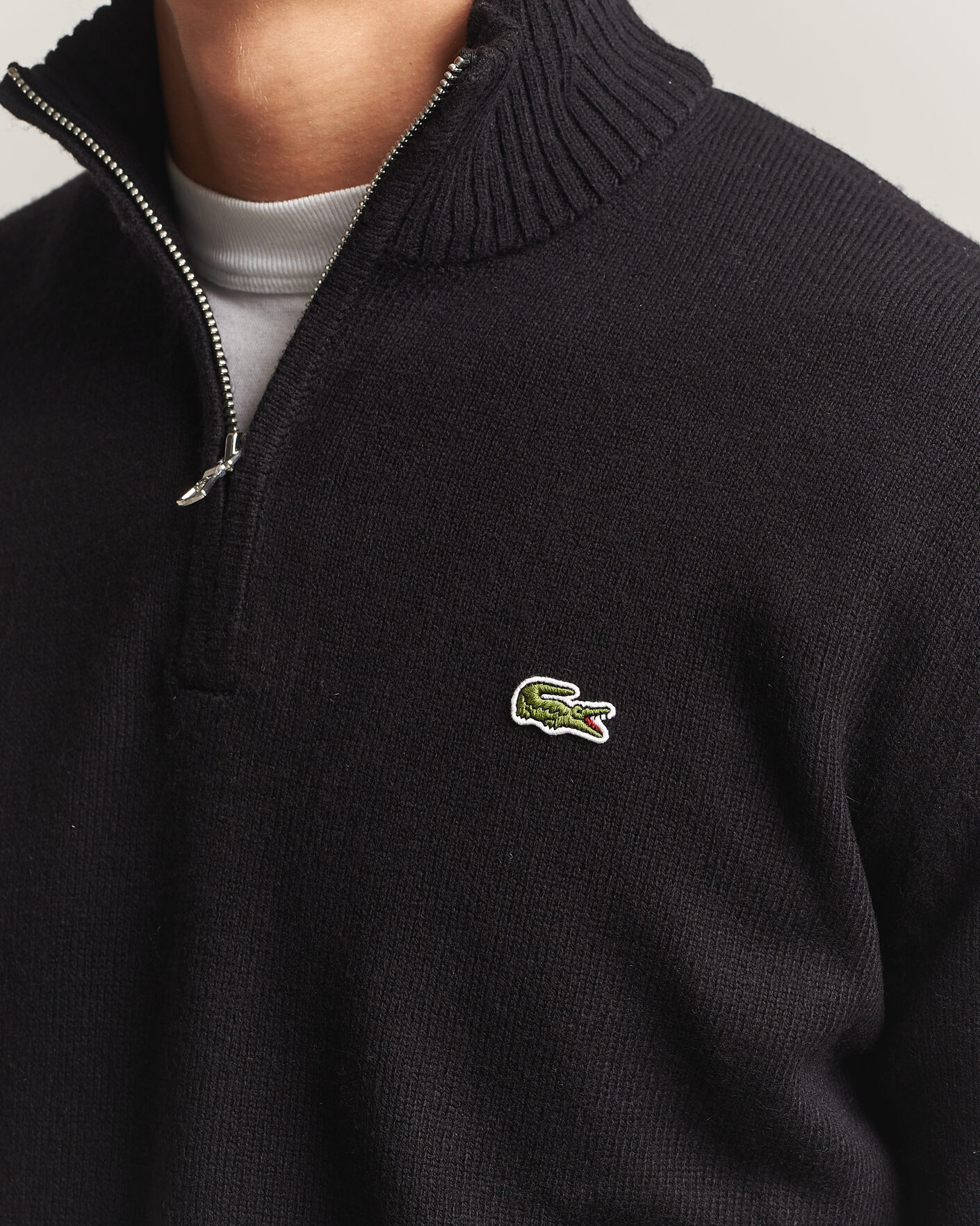 Men | Sweaters & Knitwear | Lacoste | Carded Wool Half Zip Black