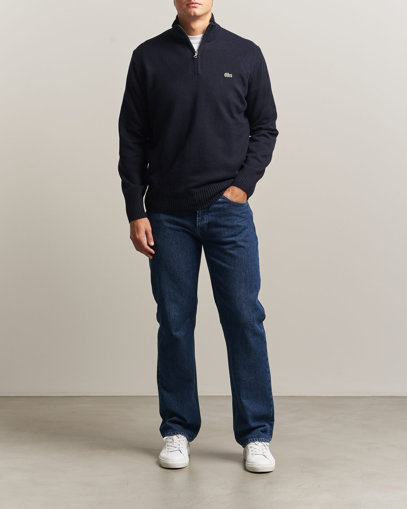 Men | Sweaters & Knitwear | Lacoste | Carded Wool Half Zip Navy Blue