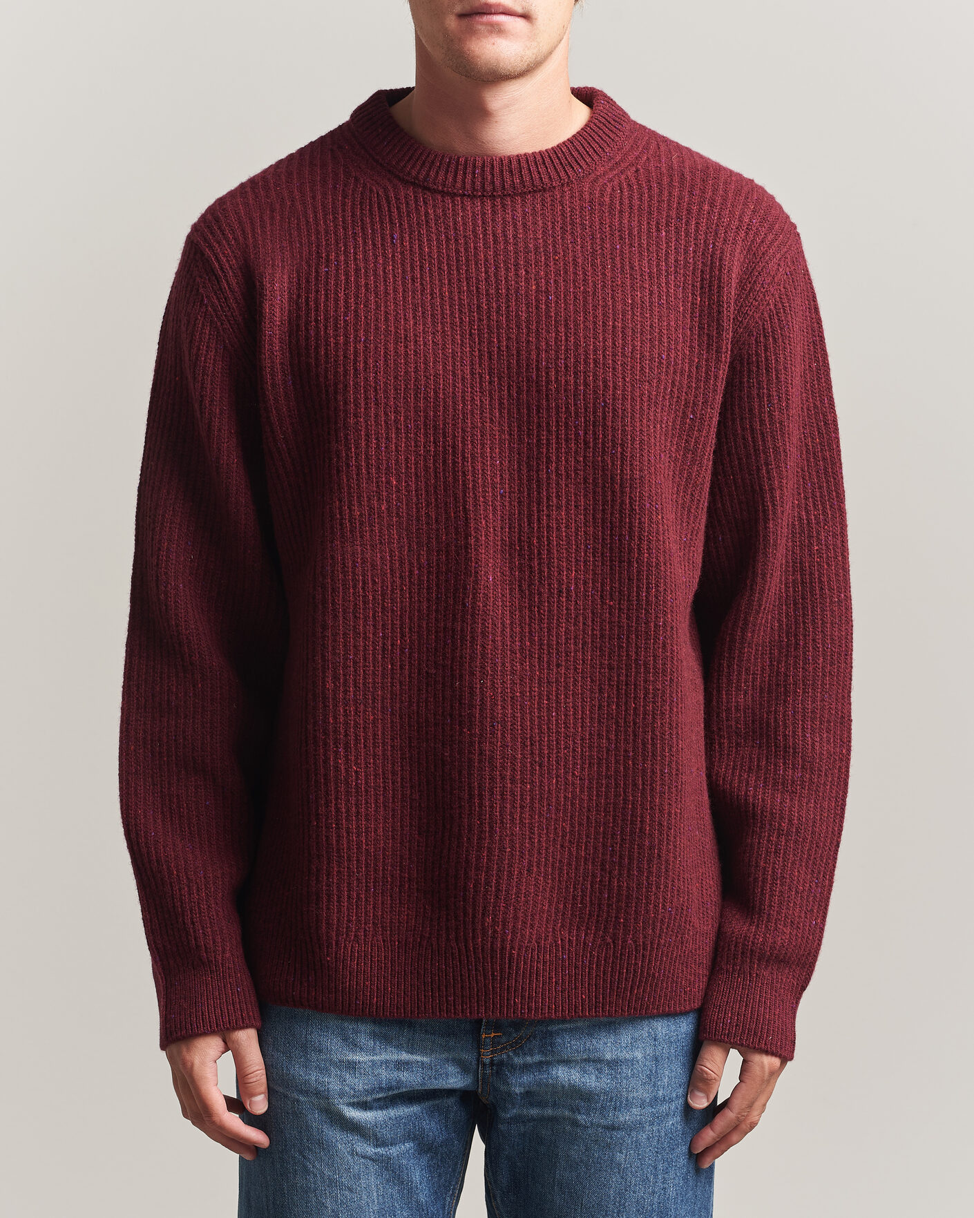 Men | Sweaters & Knitwear | Nudie Jeans | August Wool Rib Knitted Sweater Burgundy