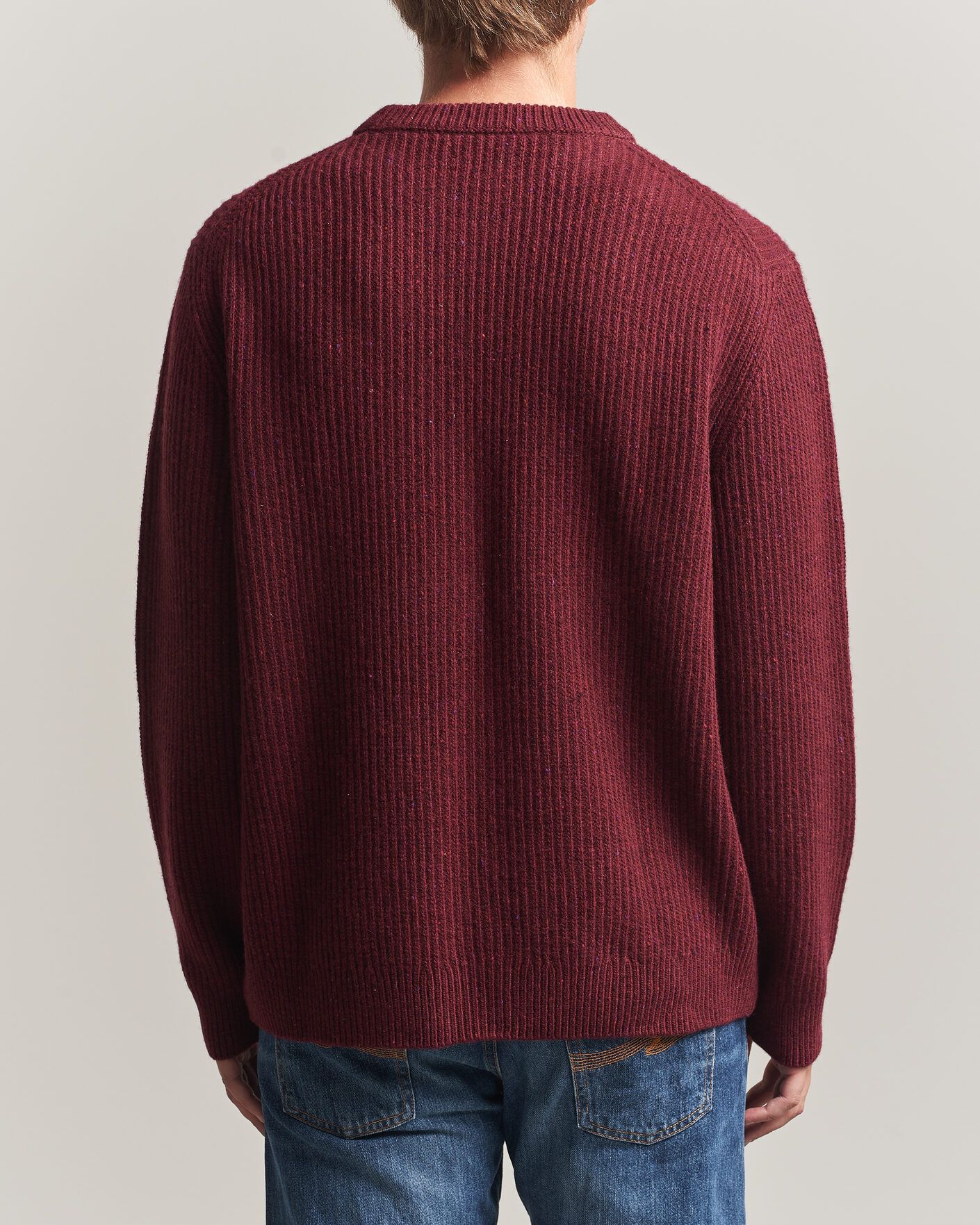 Men | Sweaters & Knitwear | Nudie Jeans | August Wool Rib Knitted Sweater Burgundy