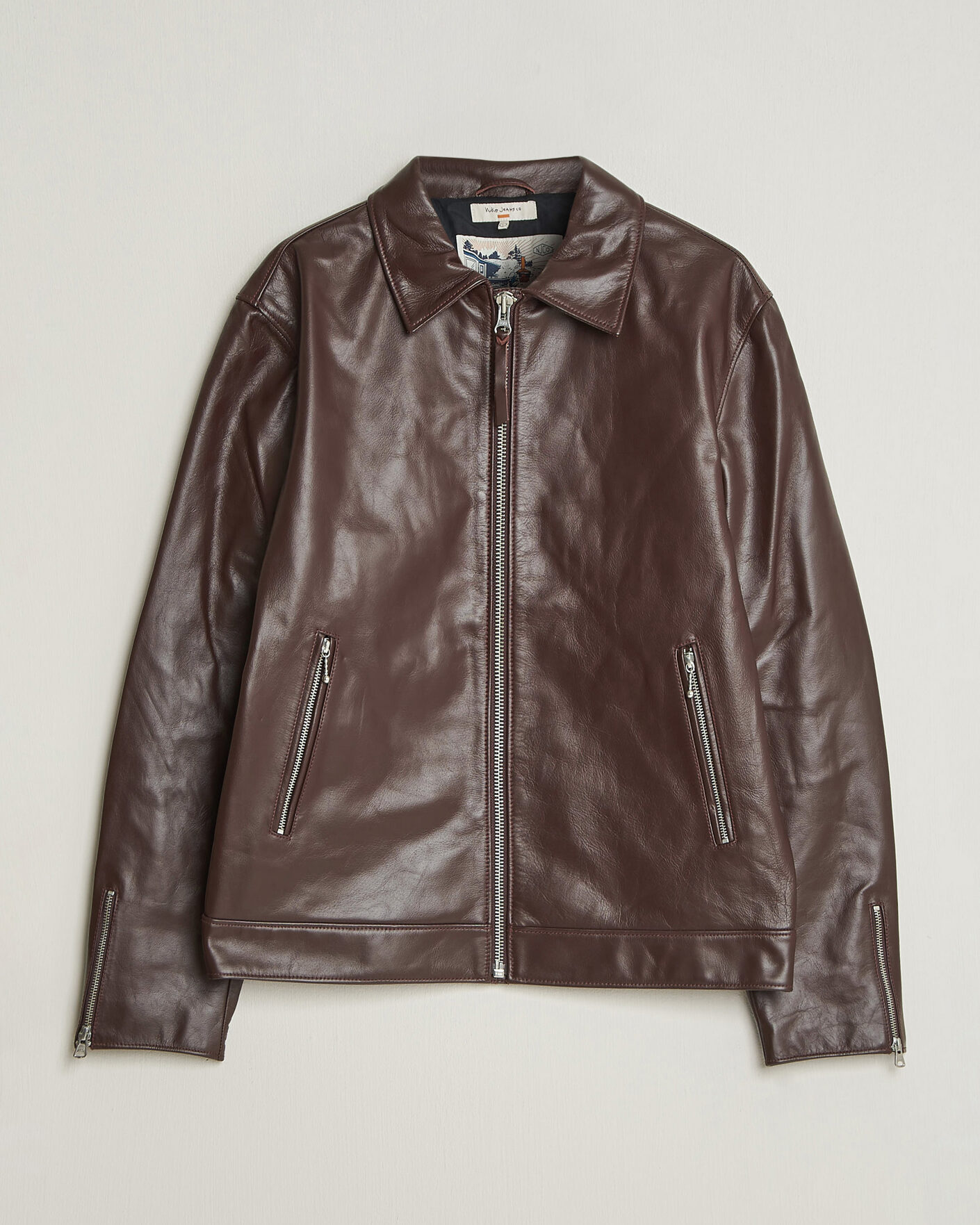 Men | Coats & Jackets | Nudie Jeans | Eddy Rider Leather Jacket Burgundy Brown