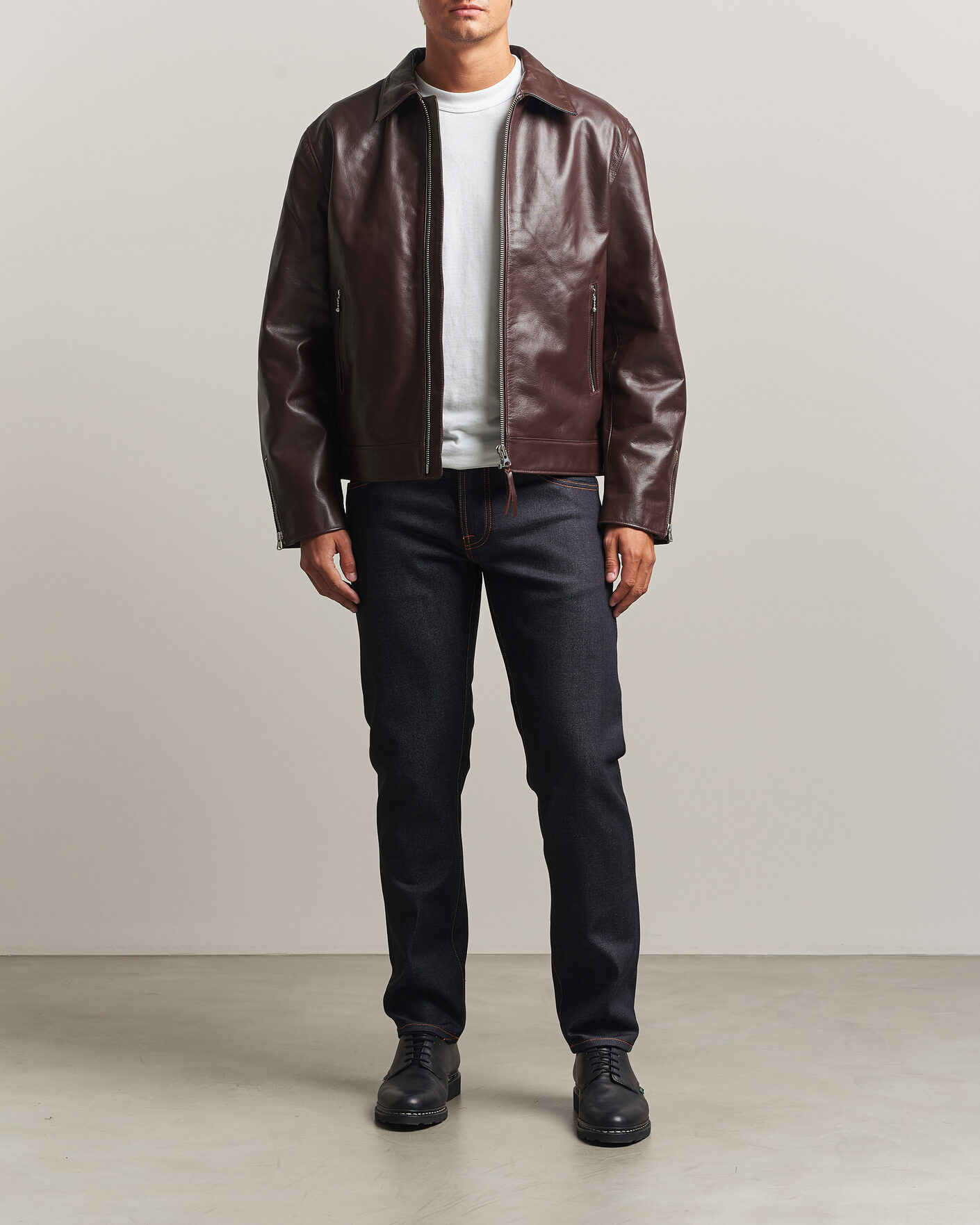 Men | Coats & Jackets | Nudie Jeans | Eddy Rider Leather Jacket Burgundy Brown
