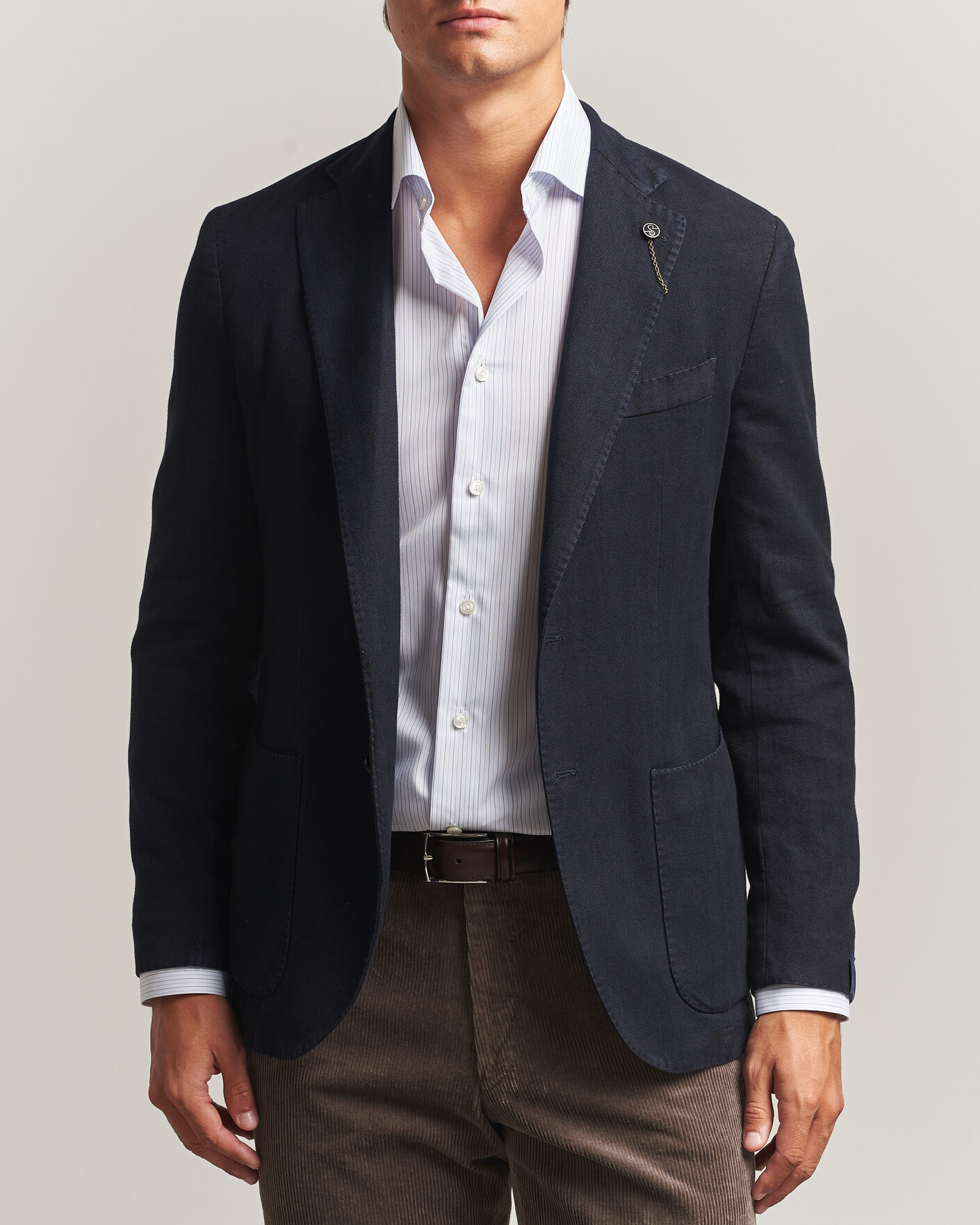Men | Blazers | Santaniello | Soft Touch Cotton Herringbone Blazer Navy