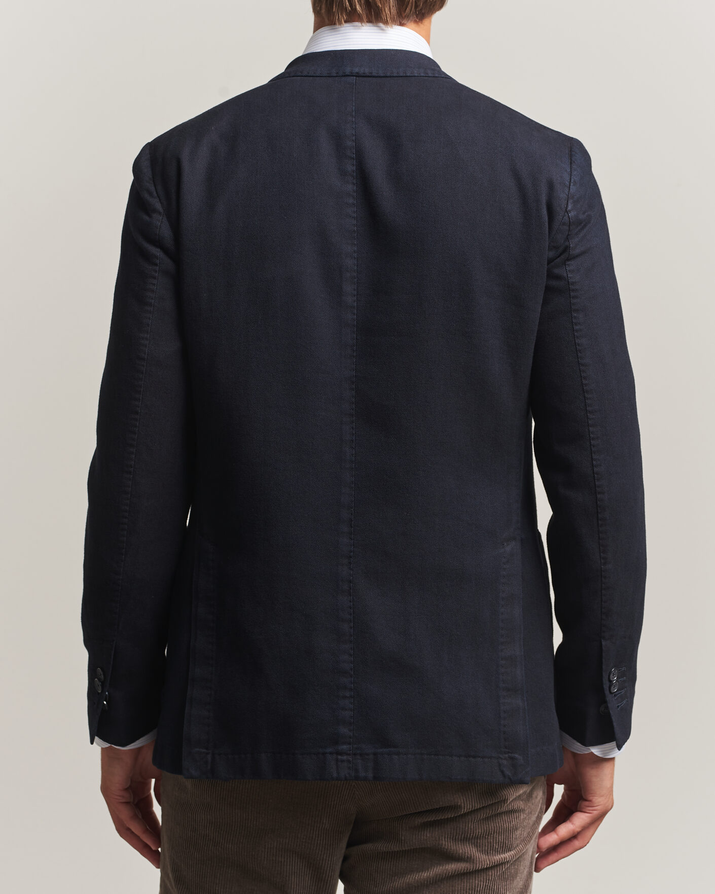 Men | Blazers | Santaniello | Soft Touch Cotton Herringbone Blazer Navy
