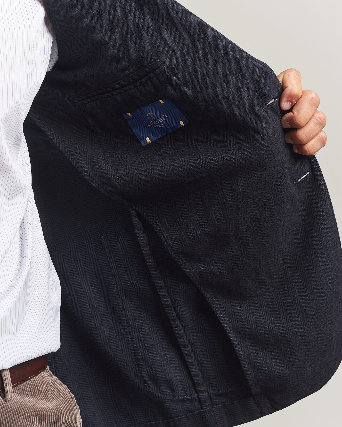 Men | Blazers | Santaniello | Soft Touch Cotton Herringbone Blazer Navy