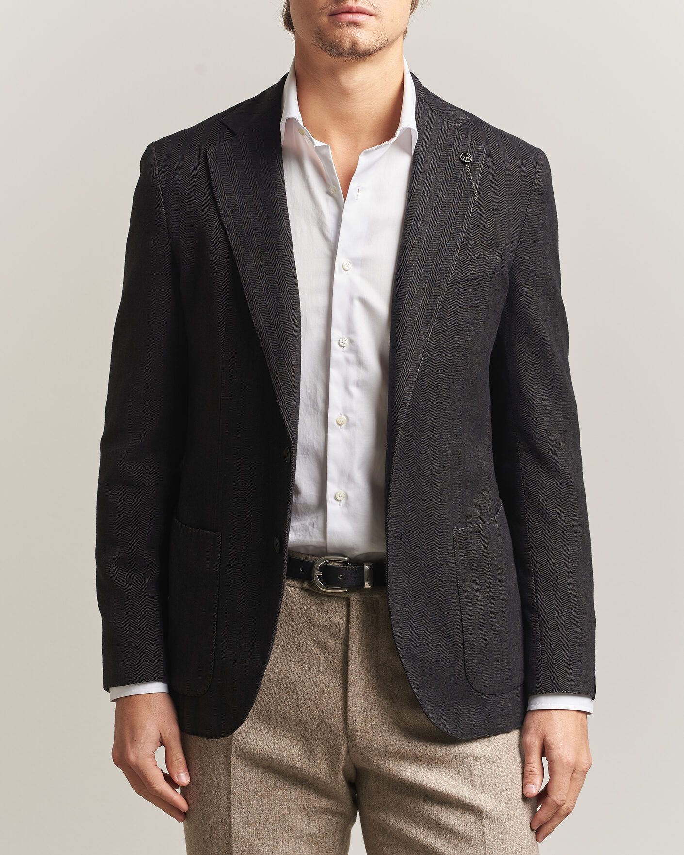 Men | Blazers | Santaniello | Soft Touch Cotton Herringbone Blazer Black
