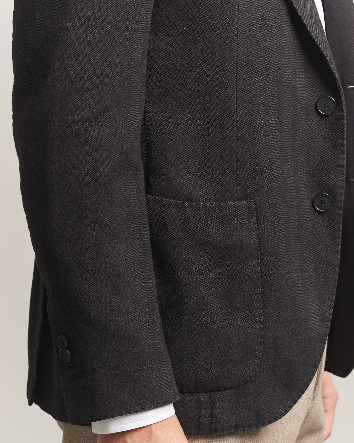 Men | Blazers | Santaniello | Soft Touch Cotton Herringbone Blazer Black