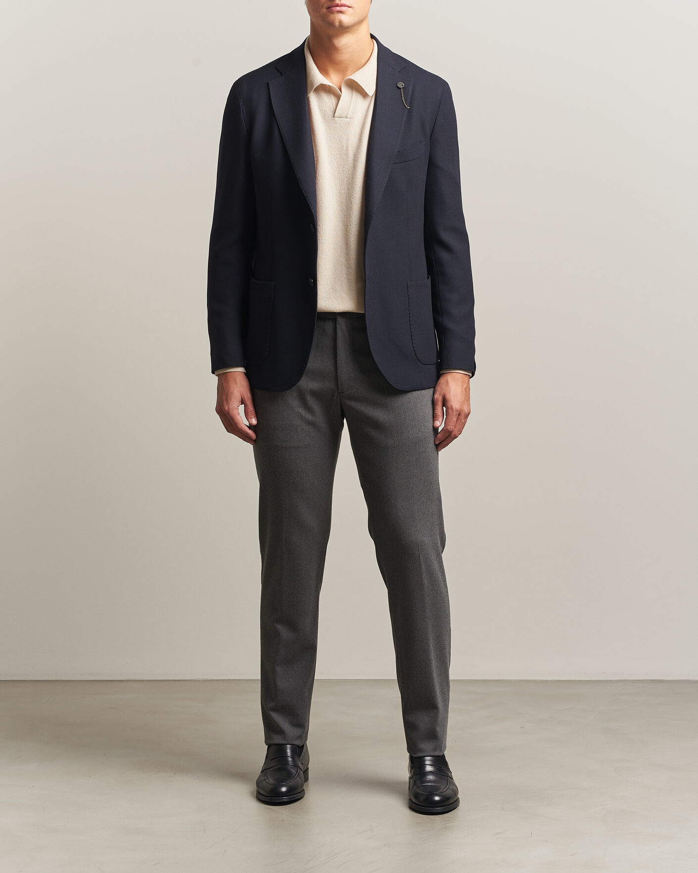 Men | Blazers | Santaniello | Wool Mini Hopsack Blazer Navy