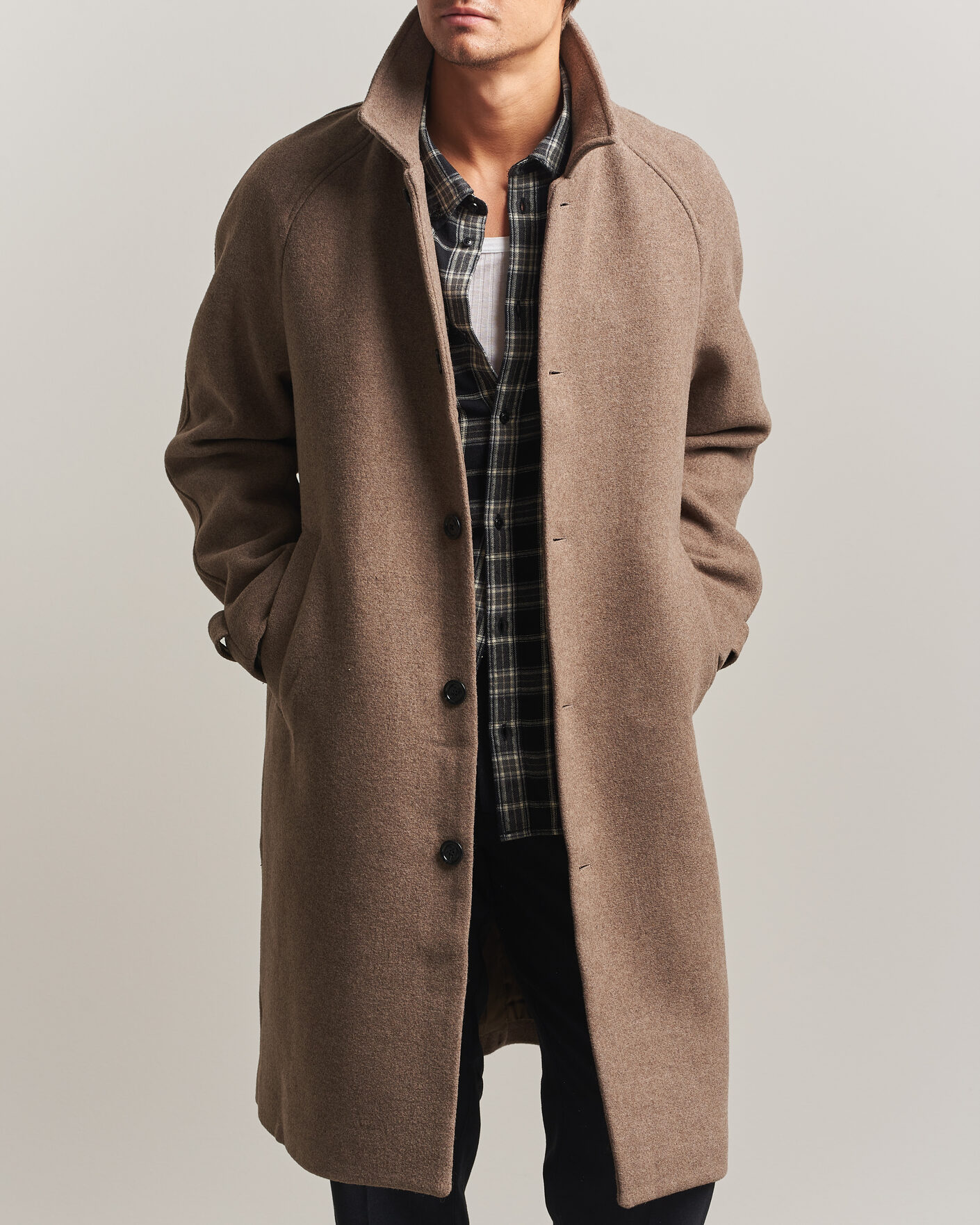 Men | Coats & Jackets | LES DEUX | Solid Wool Coat Dark Sand Melange