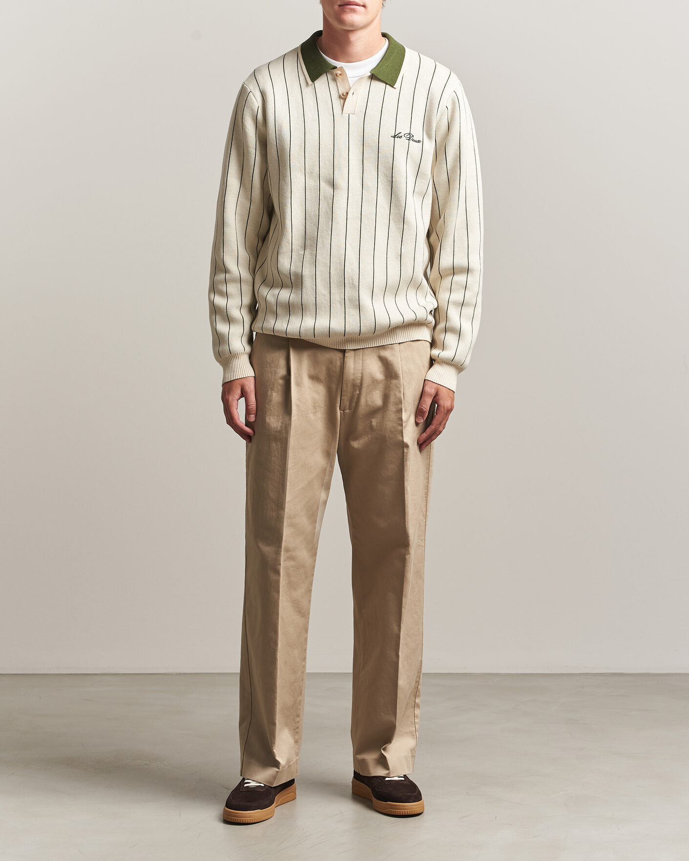 Men | Sweaters & Knitwear | LES DEUX | Signature Knitted Long Sleeve Polo Ivory