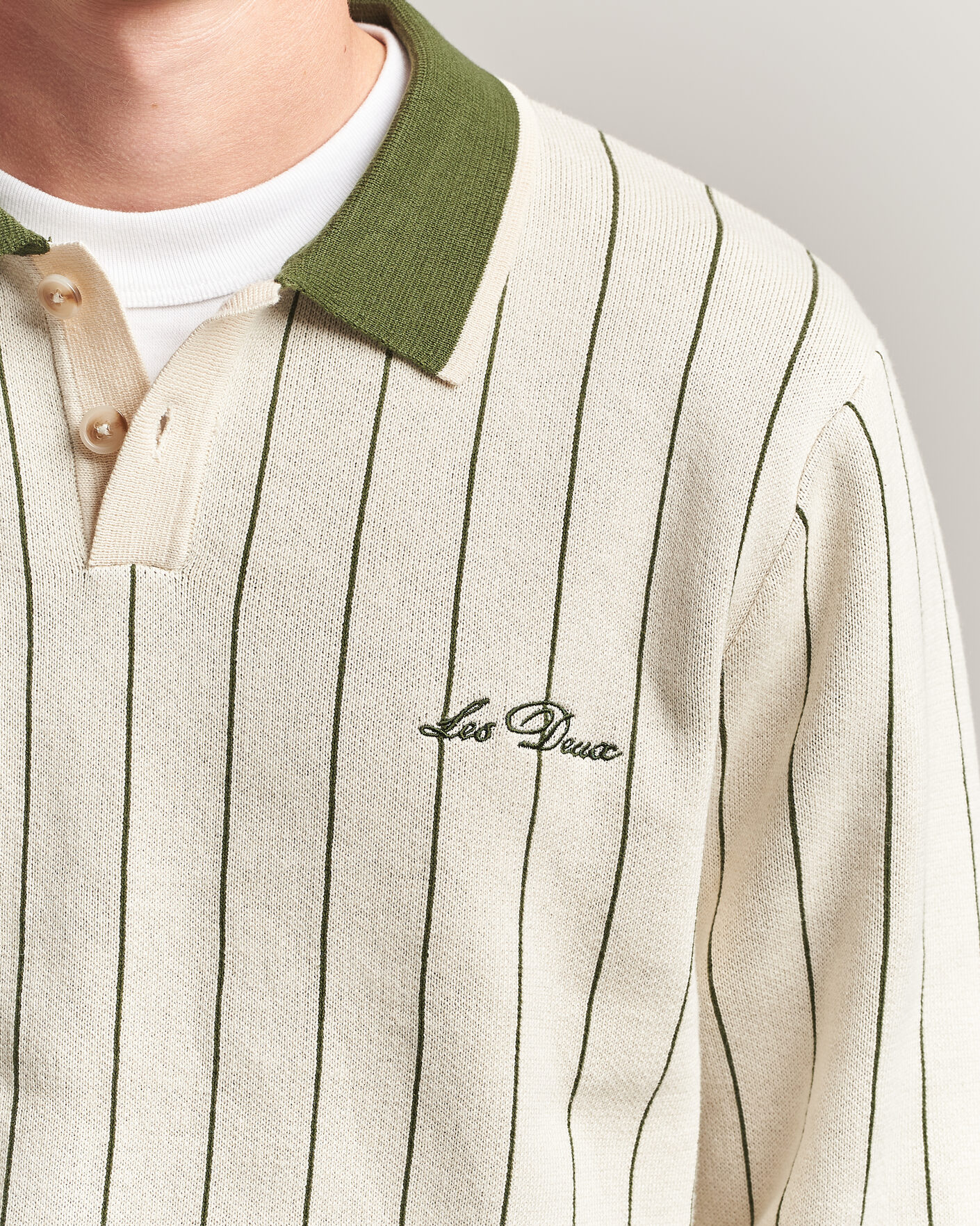 Men | Sweaters & Knitwear | LES DEUX | Signature Knitted Long Sleeve Polo Ivory