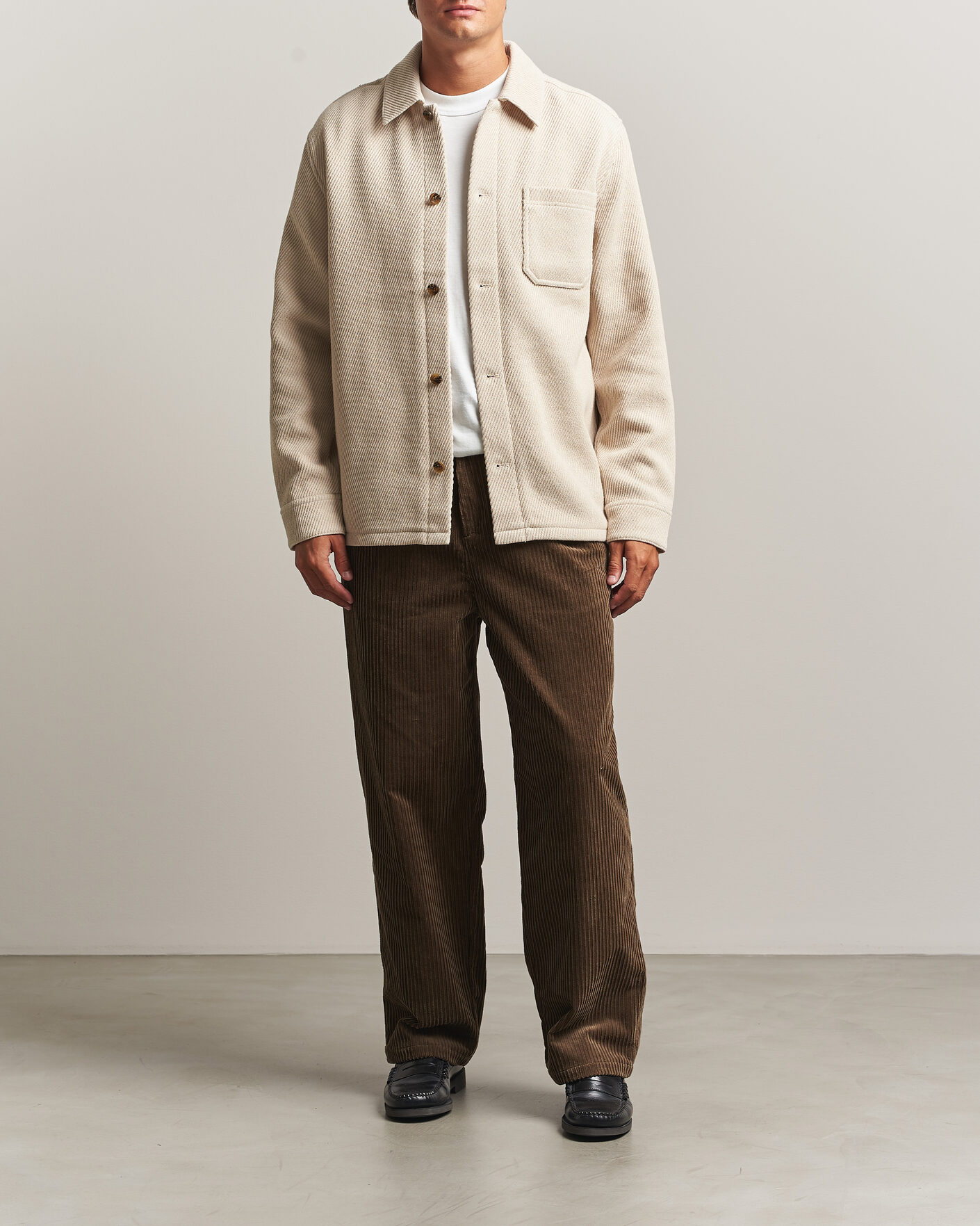 Men | Shirts | LES DEUX | Twill Wool Overshirt Ivory