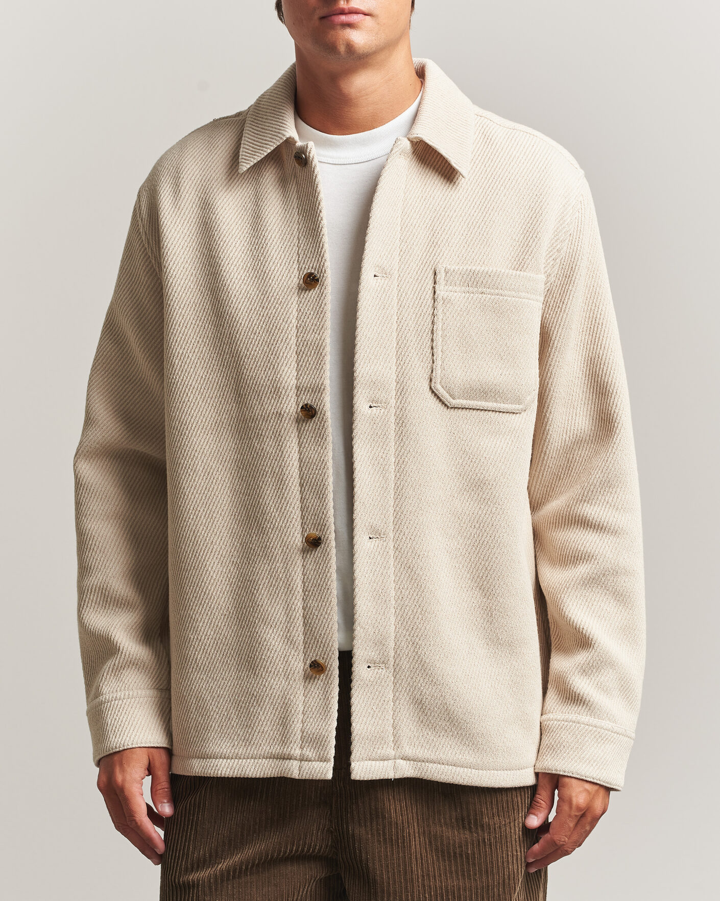 Men | Shirts | LES DEUX | Twill Wool Overshirt Ivory