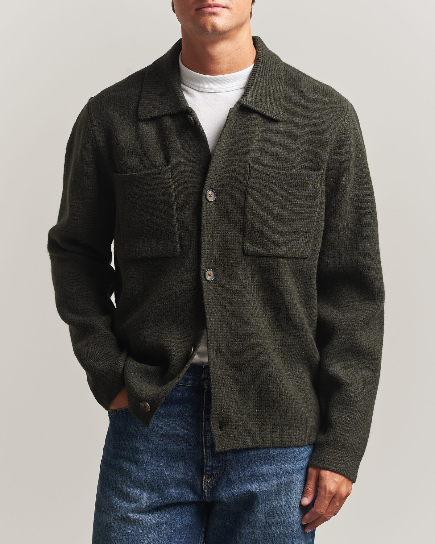 Men | Sweaters & Knitwear | LES DEUX | Milano Knit Overshirt Rosin Green