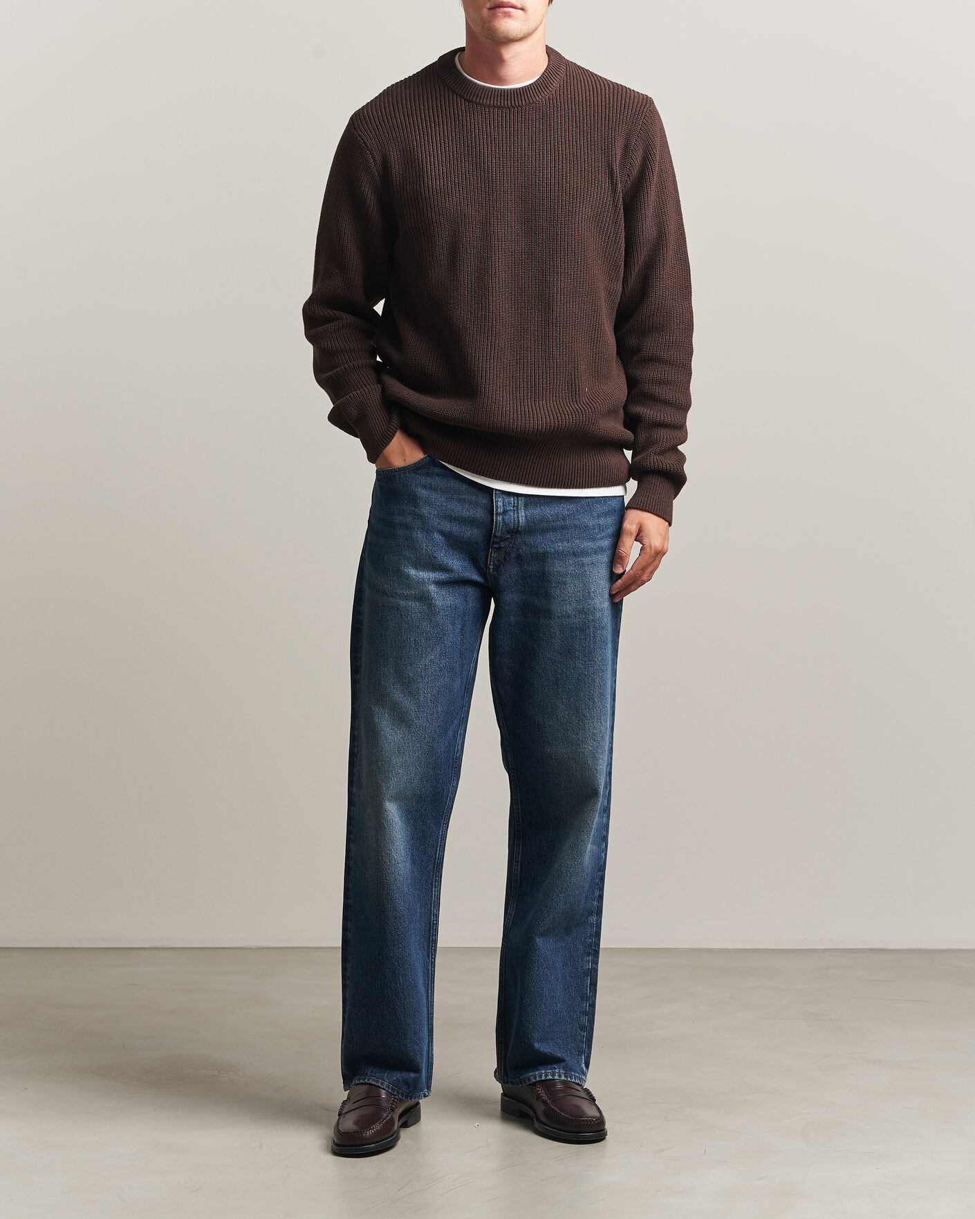 Men | Sweaters & Knitwear | LES DEUX | Rib Crewneck Knit Molé Brown