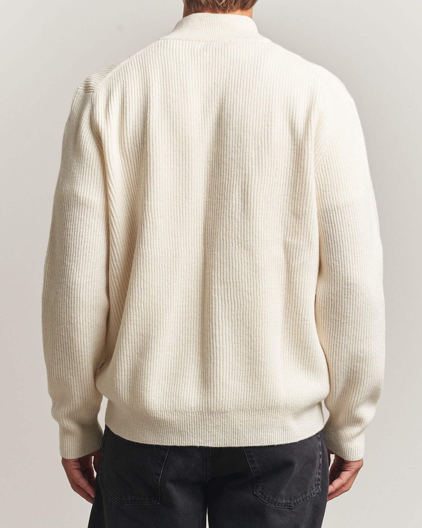 Men | Sweaters & Knitwear | LES DEUX | Wool Rib Zipper Knit Ivory Melange