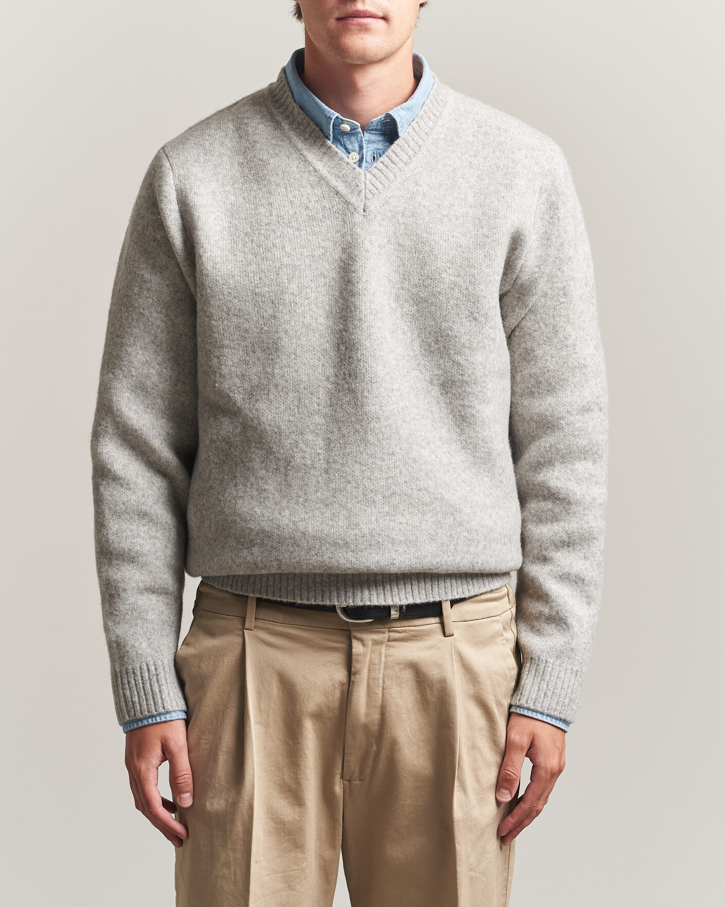 Men | Sweaters & Knitwear | LES DEUX | Melange V-Neck Knit Grey Melange