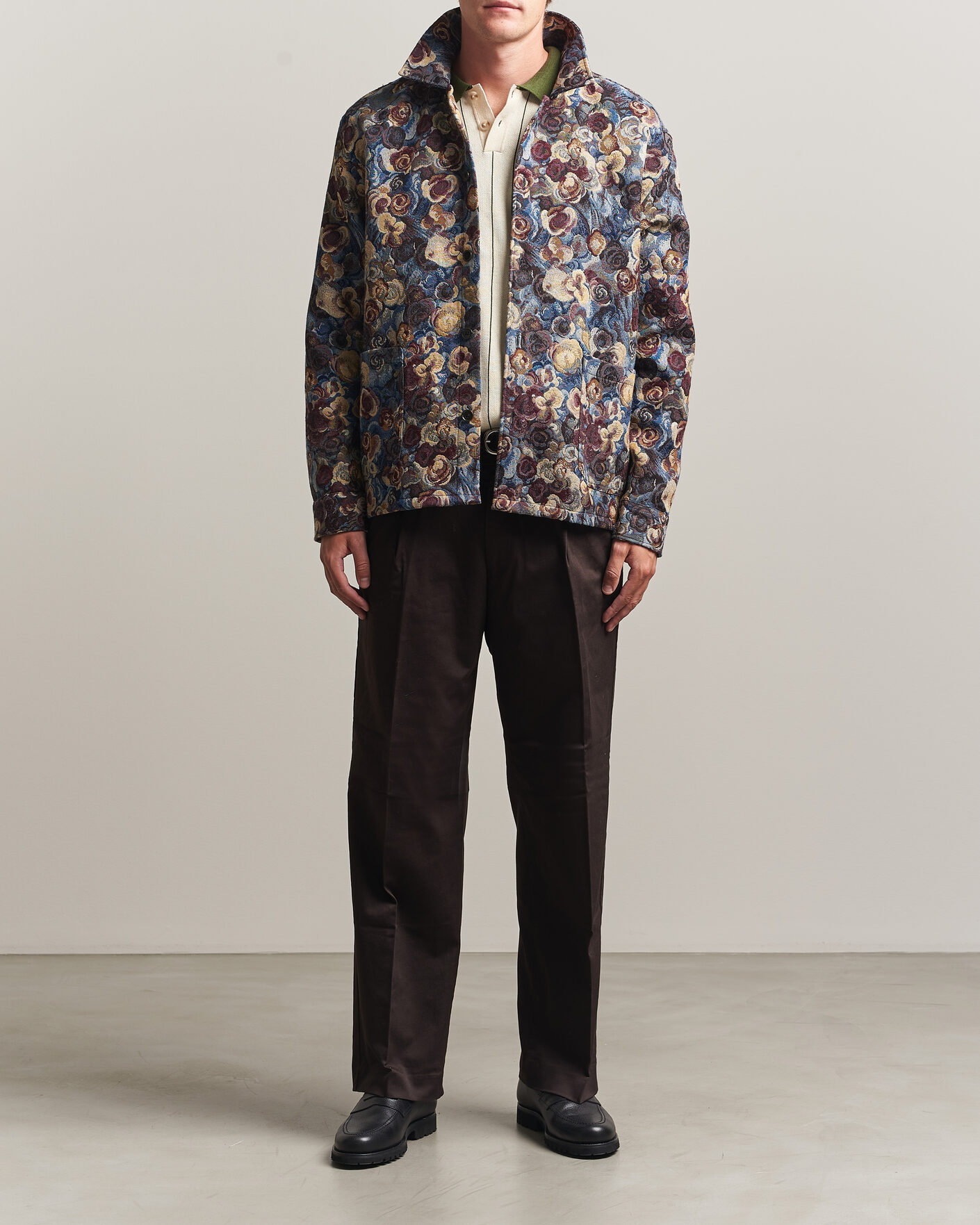 Men | Shirts | LES DEUX | Flower Jaquard Overshirt Blue Multi
