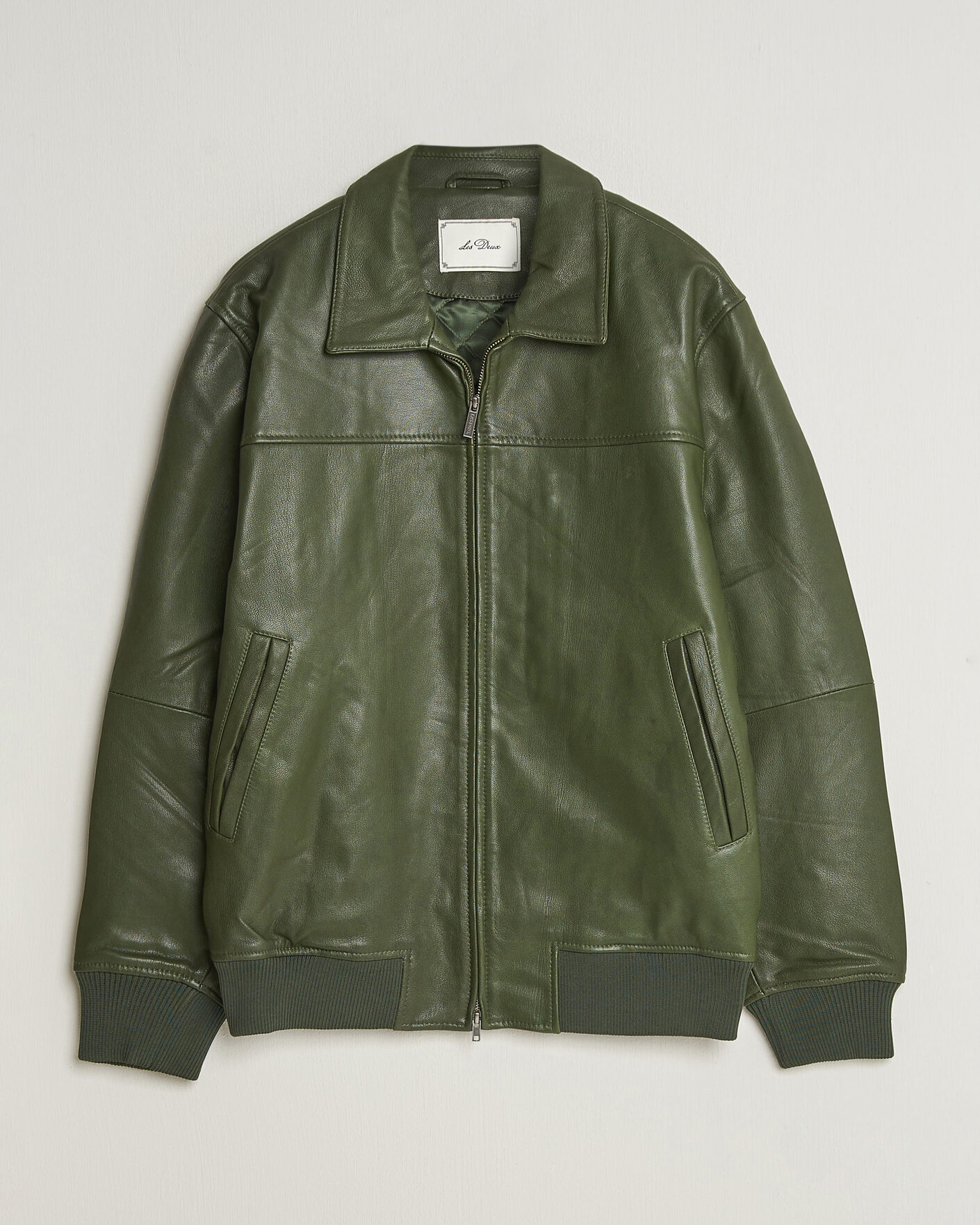 Men | Coats & Jackets | LES DEUX | Leather Varsity Jacket Rifle Green