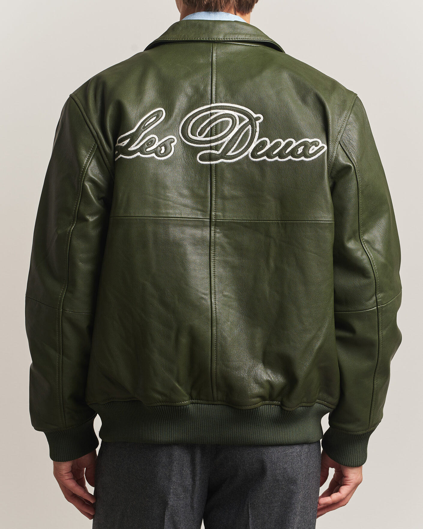Men | Coats & Jackets | LES DEUX | Leather Varsity Jacket Rifle Green