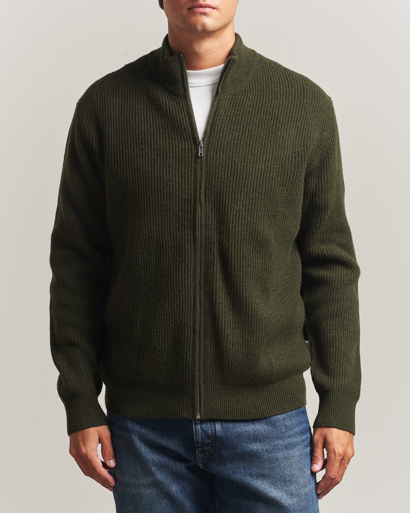 Men | Sweaters & Knitwear | LES DEUX | Wool Rib Knitter Zip Rosin Green