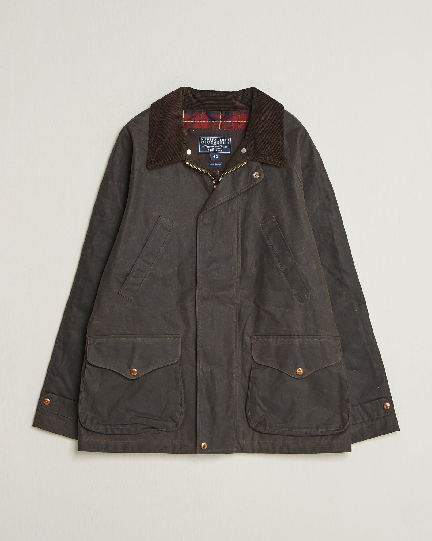 Men | Coats & Jackets | Manifattura Ceccarelli | Rain Caban Wax Cloth Chocolate